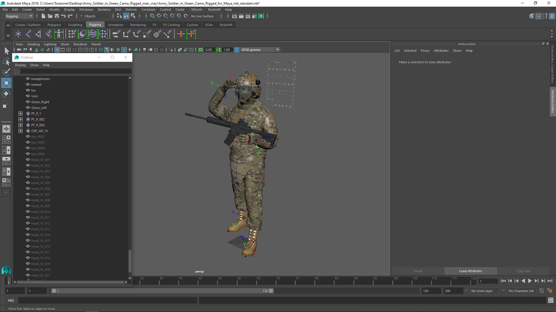 Army Soldier in Green Camo Rigged for Maya 3D