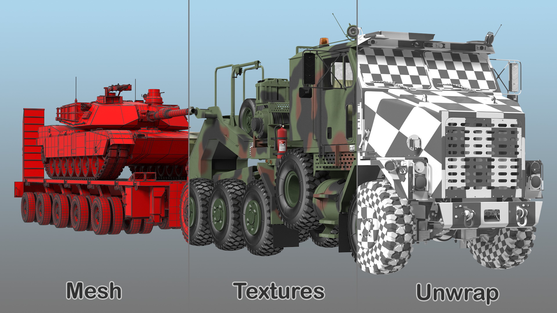 Oshkosh M1070 Tank Transporter M1000 Semi-Trailer with M1 Abrams 3D model