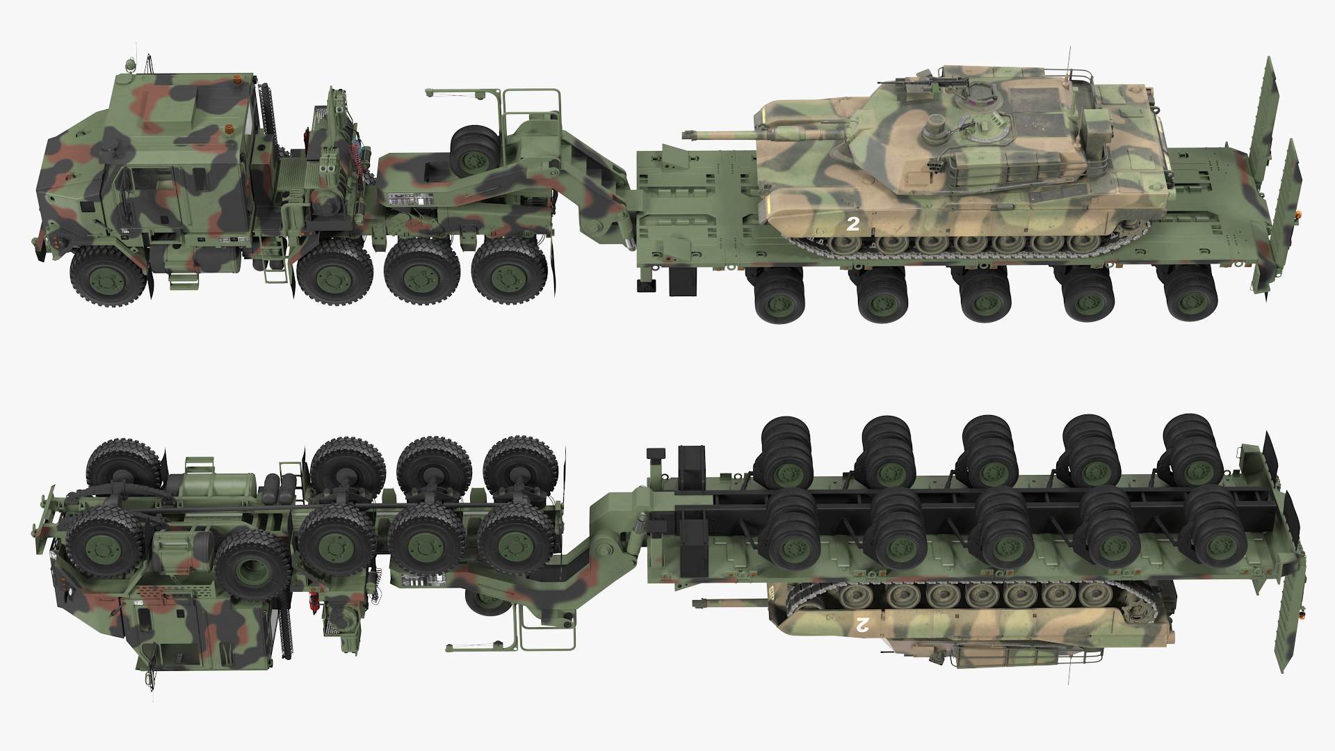 Oshkosh M1070 Tank Transporter M1000 Semi-Trailer with M1 Abrams 3D model
