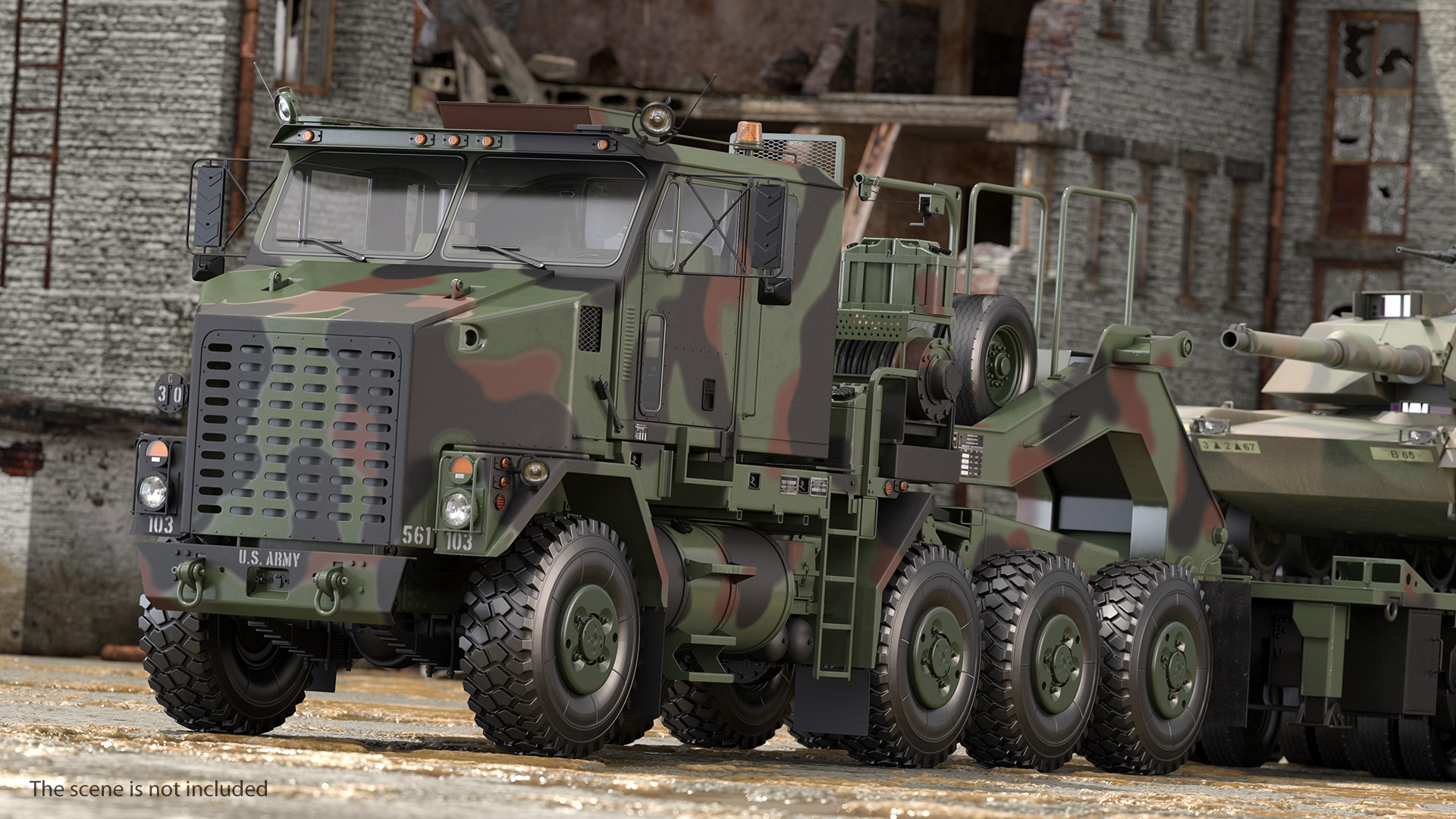 Oshkosh M1070 Tank Transporter M1000 Semi-Trailer with M1 Abrams 3D model