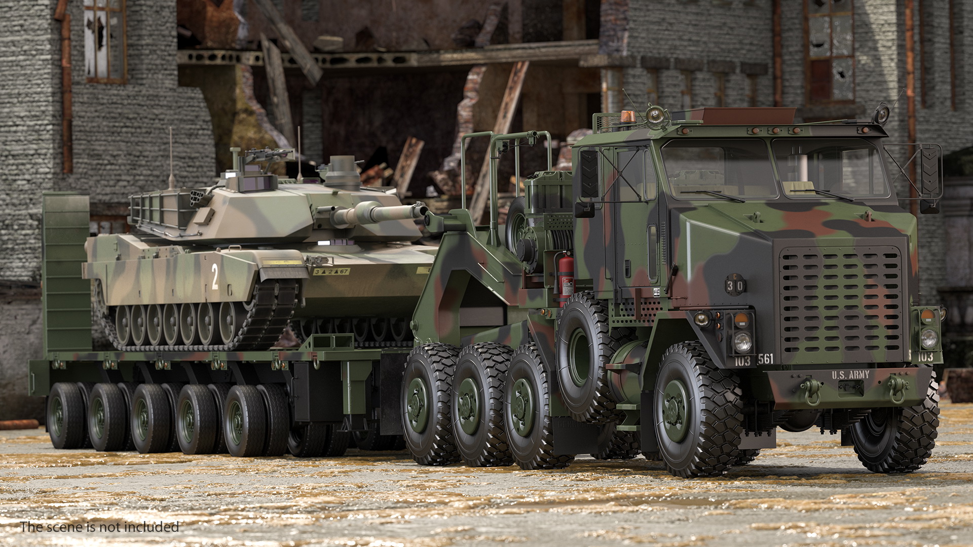 Oshkosh M1070 Tank Transporter M1000 Semi-Trailer with M1 Abrams 3D model