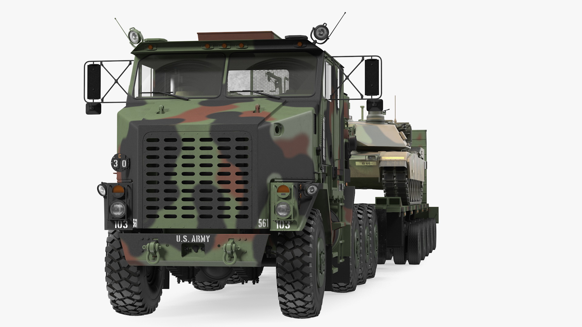 Oshkosh M1070 Tank Transporter M1000 Semi-Trailer with M1 Abrams 3D model