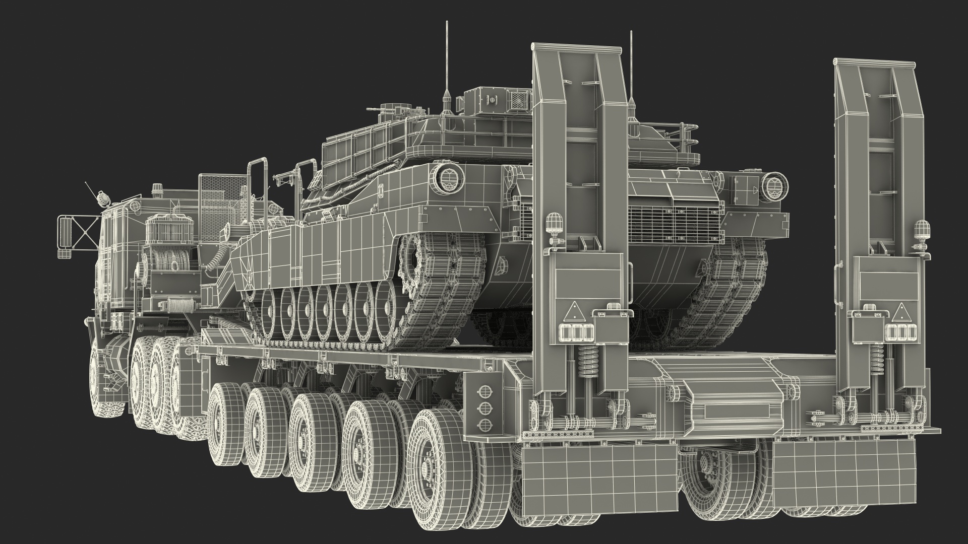Oshkosh M1070 Tank Transporter M1000 Semi-Trailer with M1 Abrams 3D model