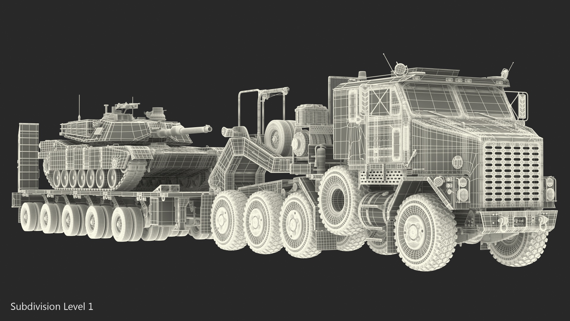 Oshkosh M1070 Tank Transporter M1000 Semi-Trailer with M1 Abrams 3D model