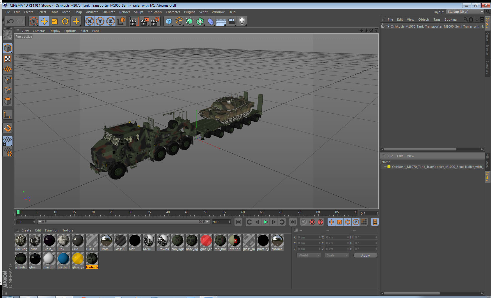 Oshkosh M1070 Tank Transporter M1000 Semi-Trailer with M1 Abrams 3D model