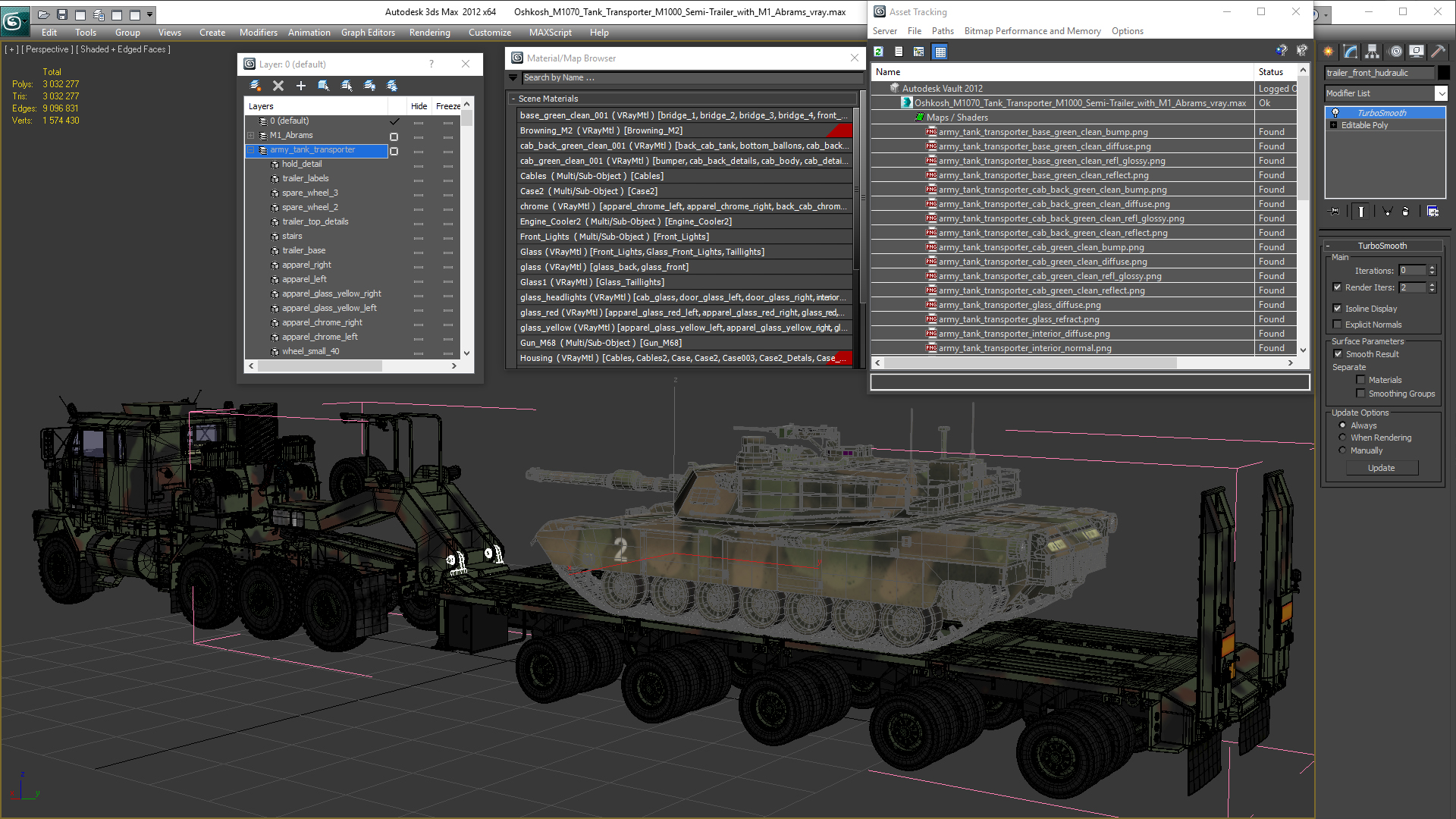 Oshkosh M1070 Tank Transporter M1000 Semi-Trailer with M1 Abrams 3D model