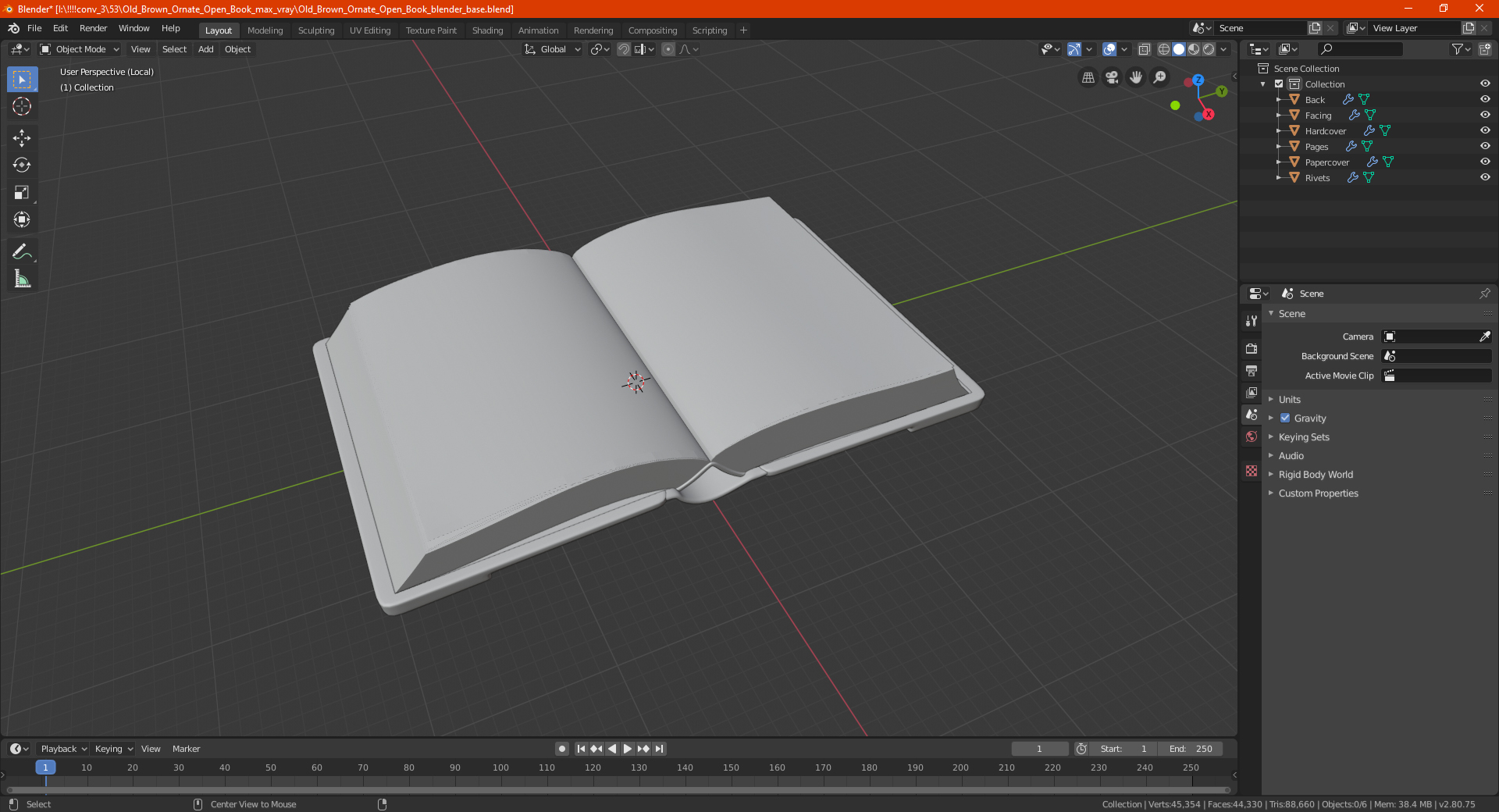 Old Ornate Open Book Black Leather 3D model