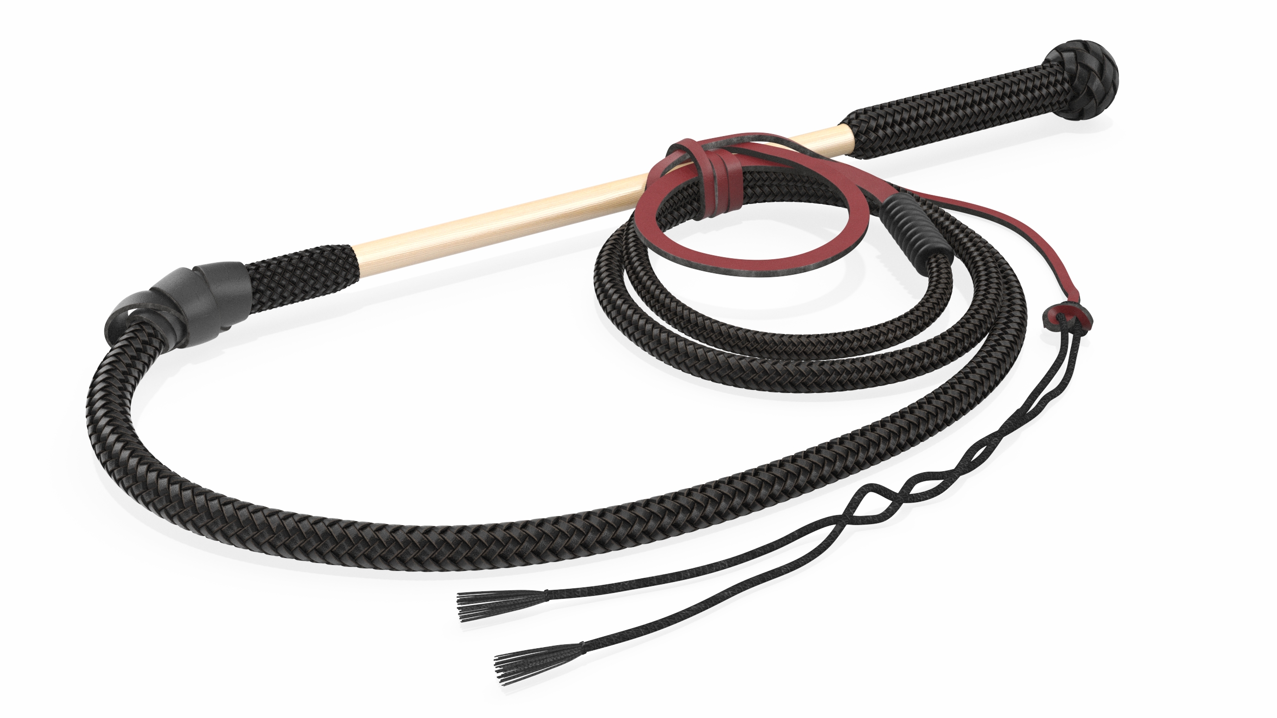 Leather Bullwhip Braided Black Rigged 3D