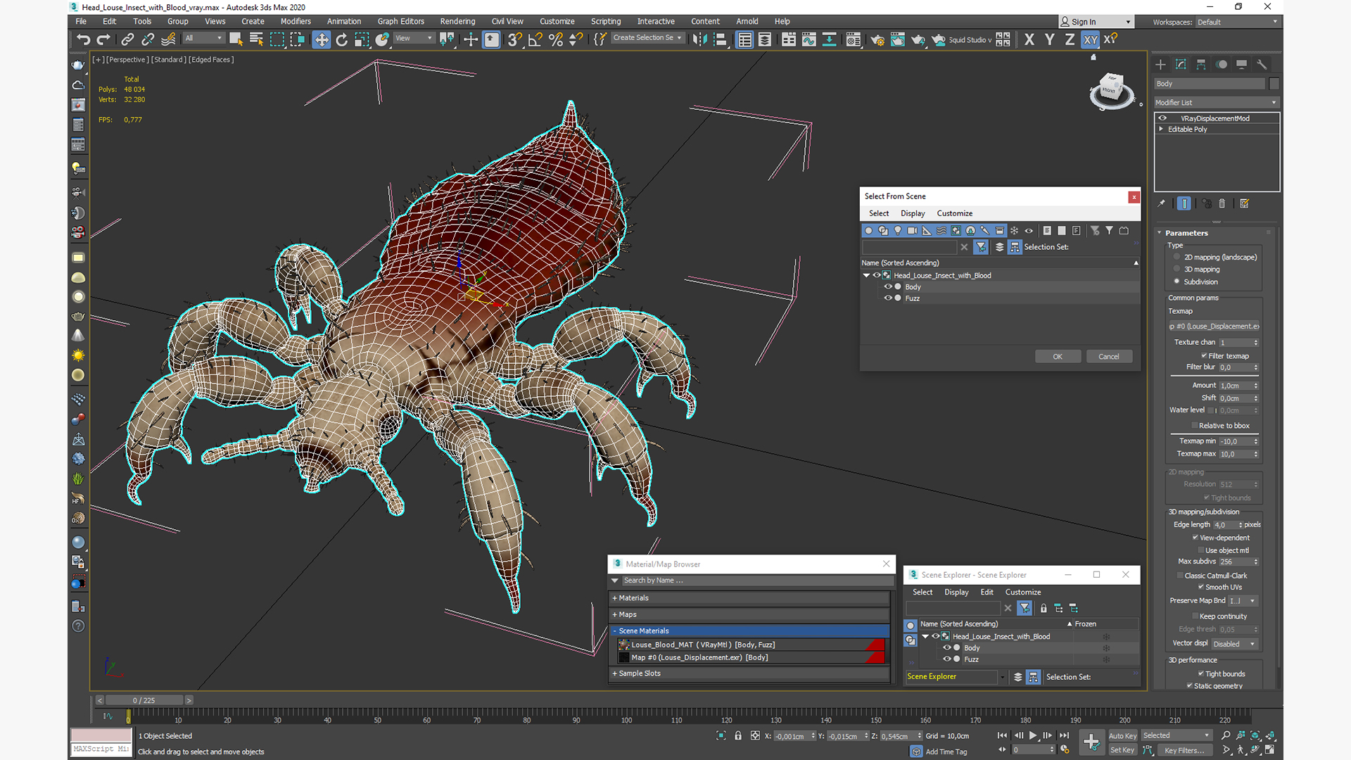 3D Head Louse Insect with Blood model
