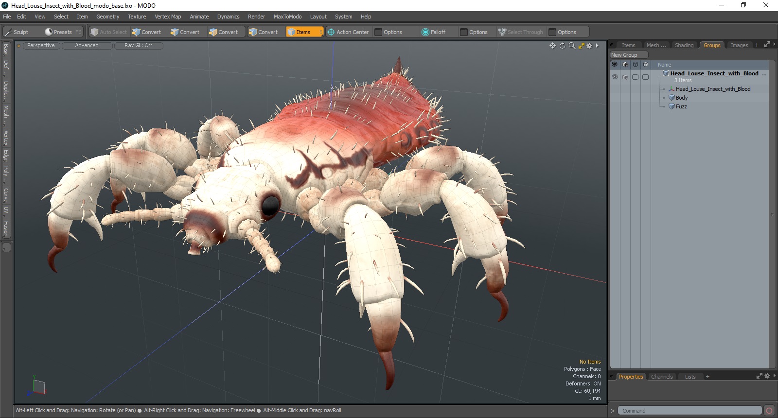 3D Head Louse Insect with Blood model