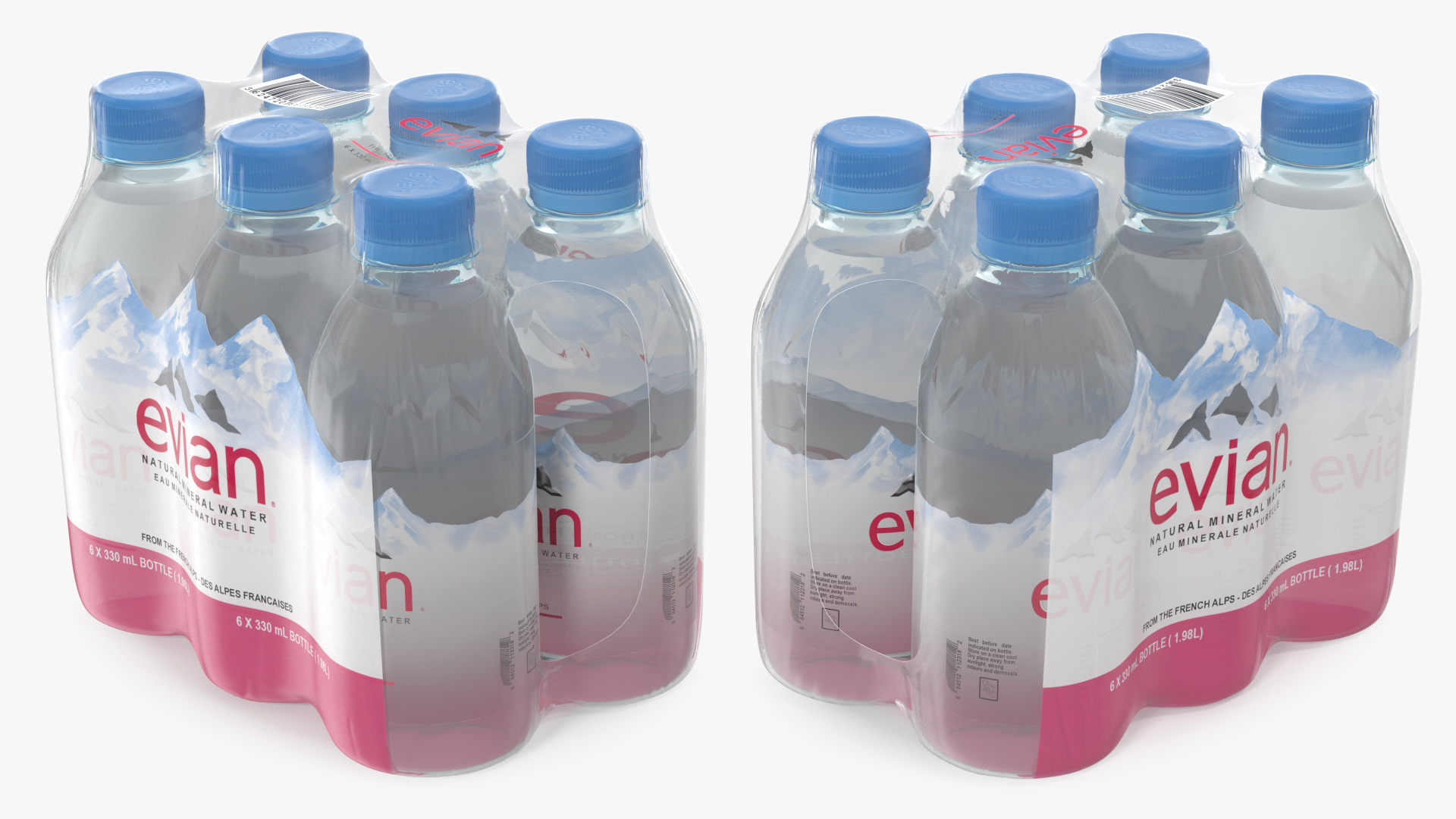 Evian Mineral Water 330ml 6 Bottle Pack 3D model