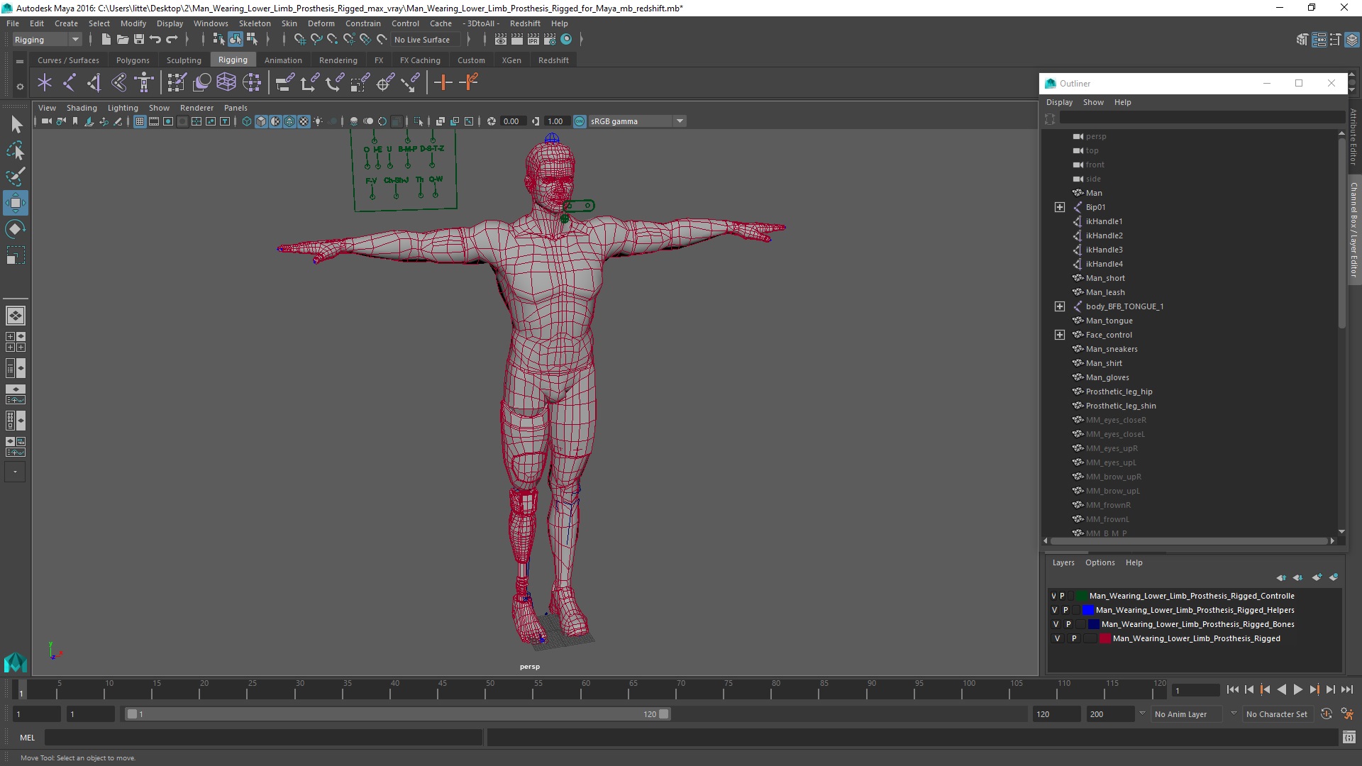 Man Wearing Lower Limb Prosthesis Rigged for Maya 3D model