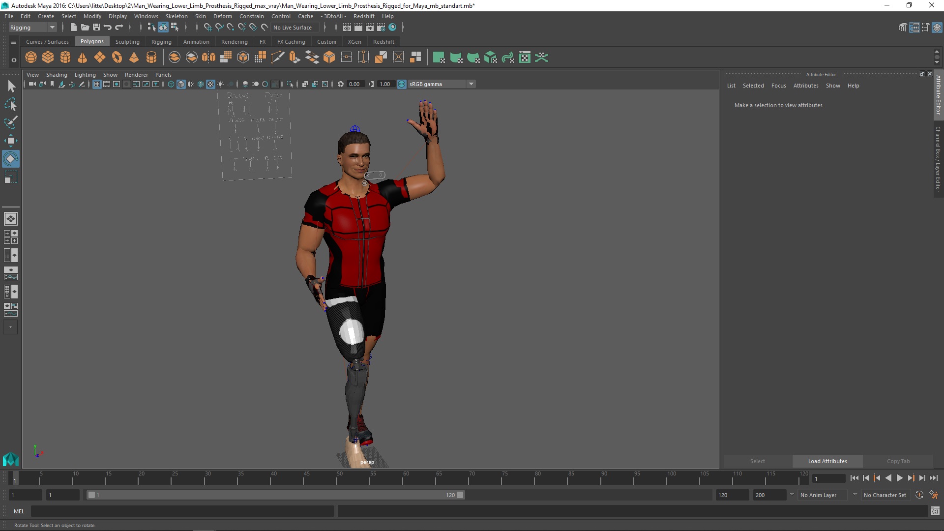Man Wearing Lower Limb Prosthesis Rigged for Maya 3D model