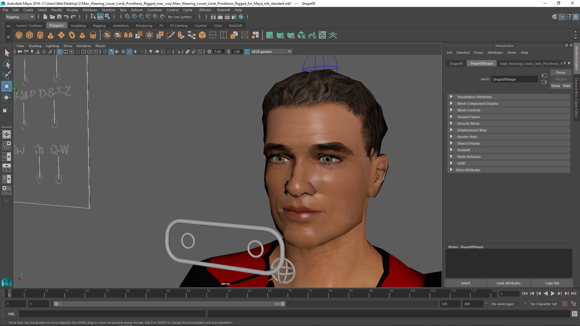 Man Wearing Lower Limb Prosthesis Rigged for Maya 3D model