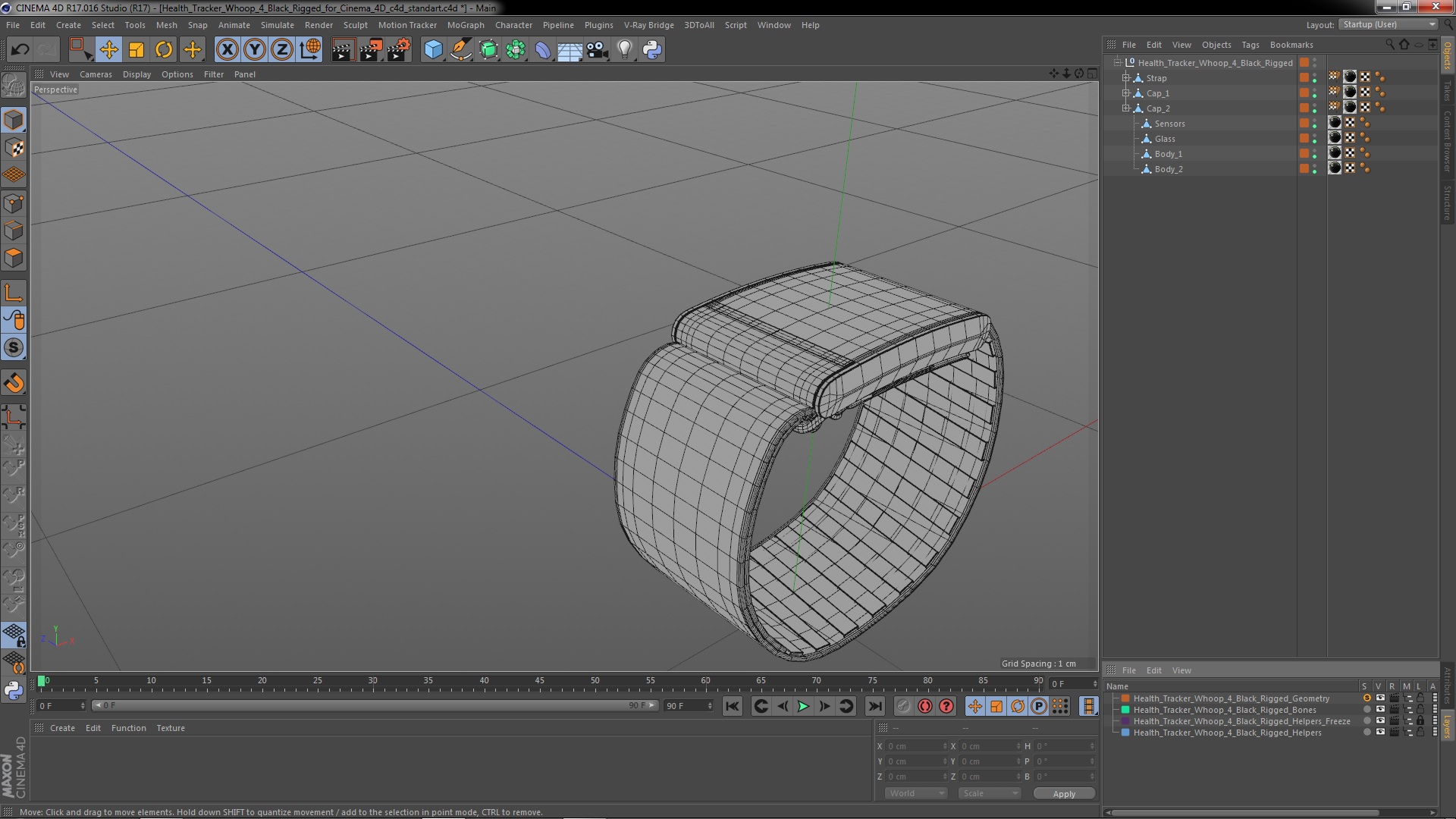 Health Tracker Whoop 4 Black Rigged for Cinema 4D 3D model