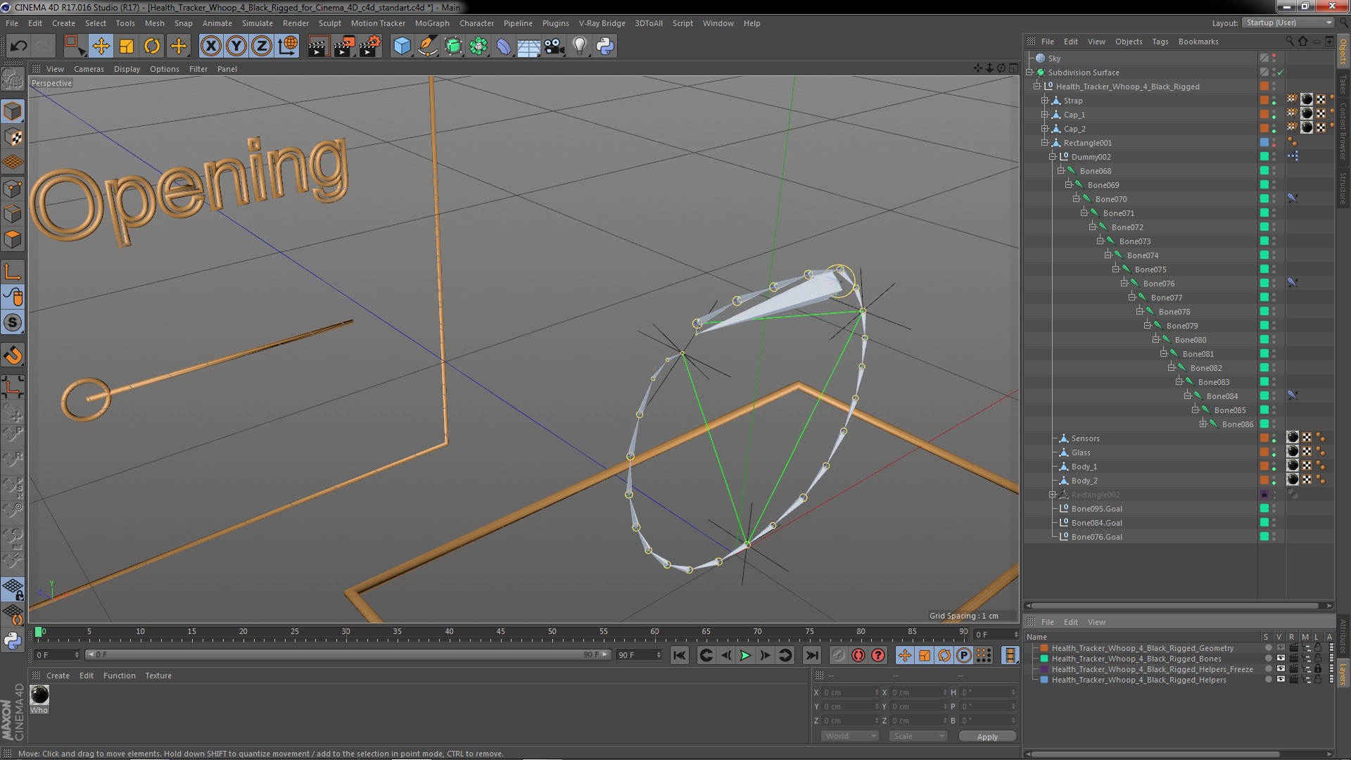 Health Tracker Whoop 4 Black Rigged for Cinema 4D 3D model