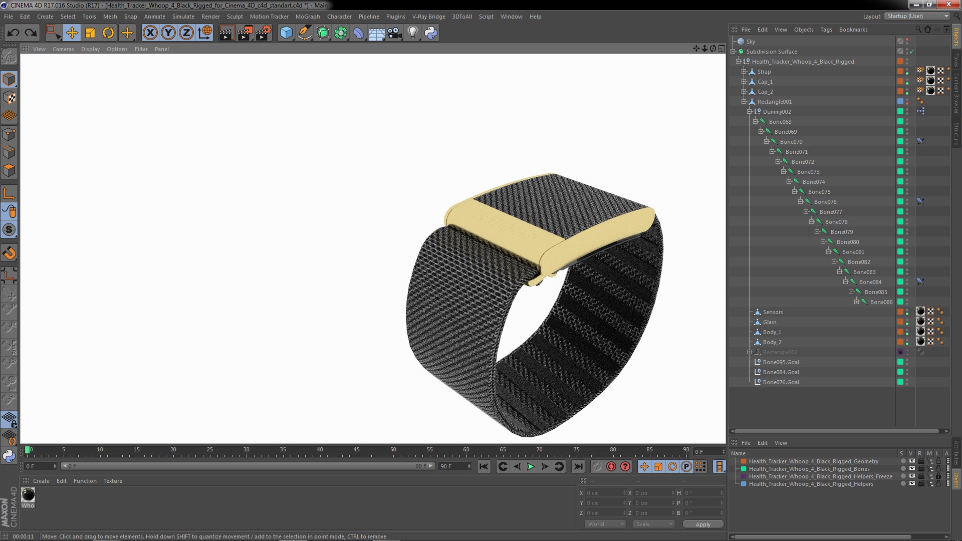 Health Tracker Whoop 4 Black Rigged for Cinema 4D 3D model