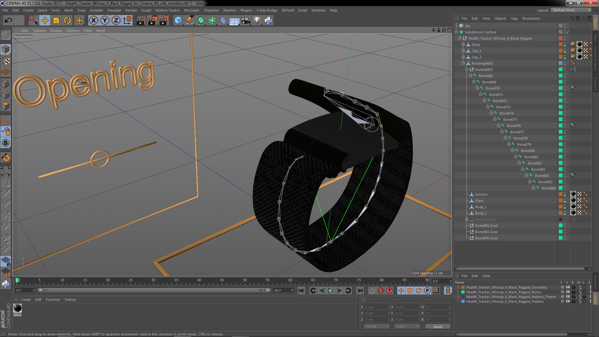 Health Tracker Whoop 4 Black Rigged for Cinema 4D 3D model