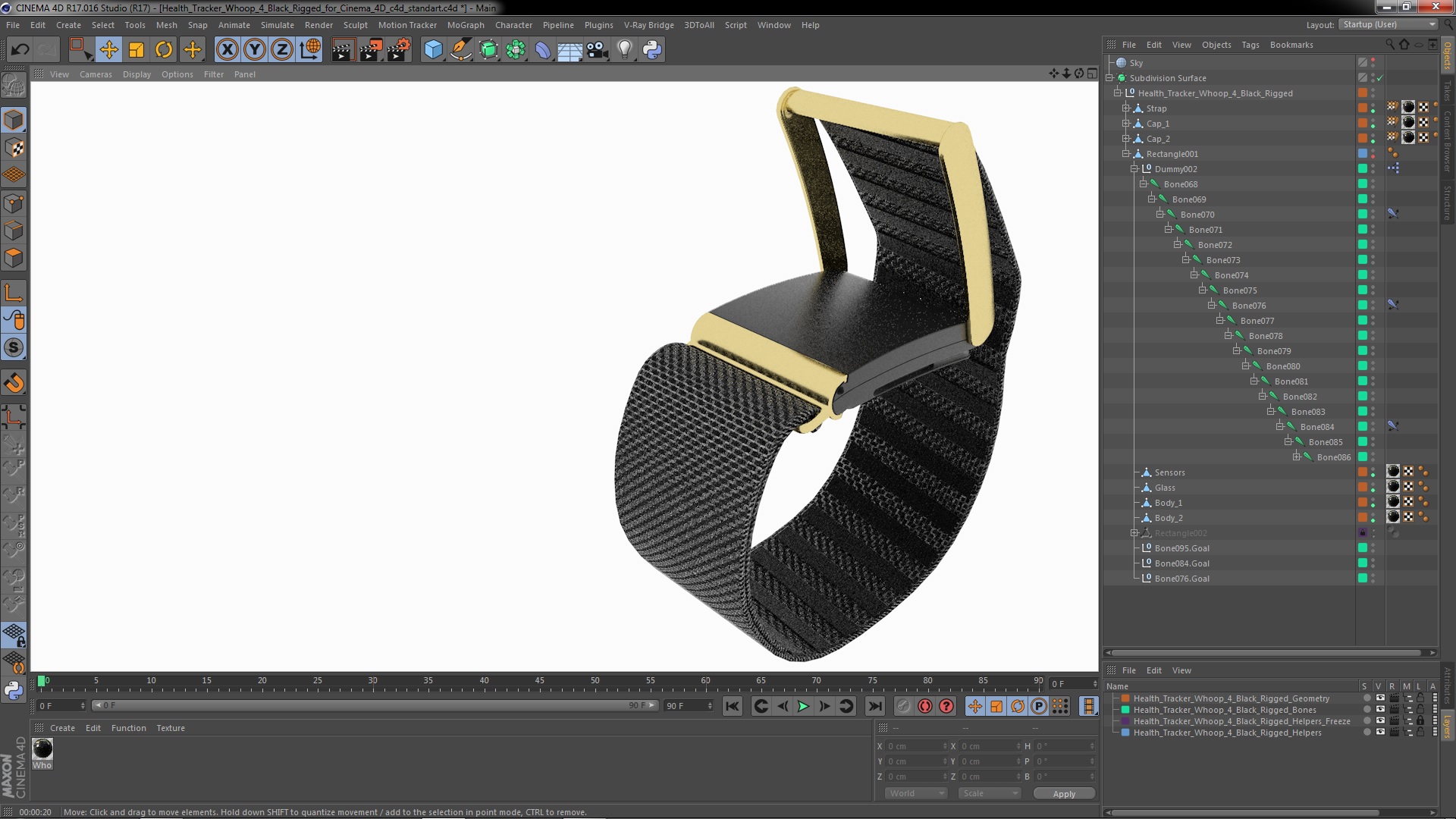 Health Tracker Whoop 4 Black Rigged for Cinema 4D 3D model