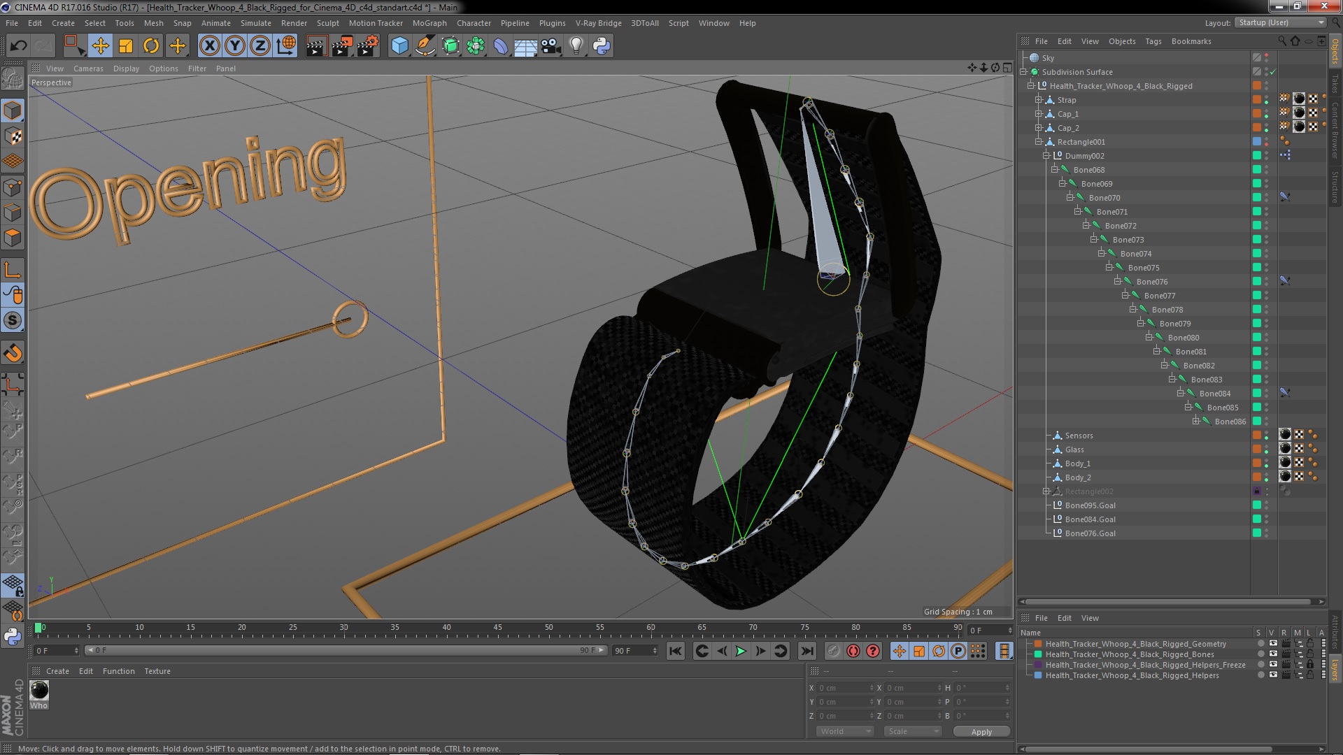 Health Tracker Whoop 4 Black Rigged for Cinema 4D 3D model