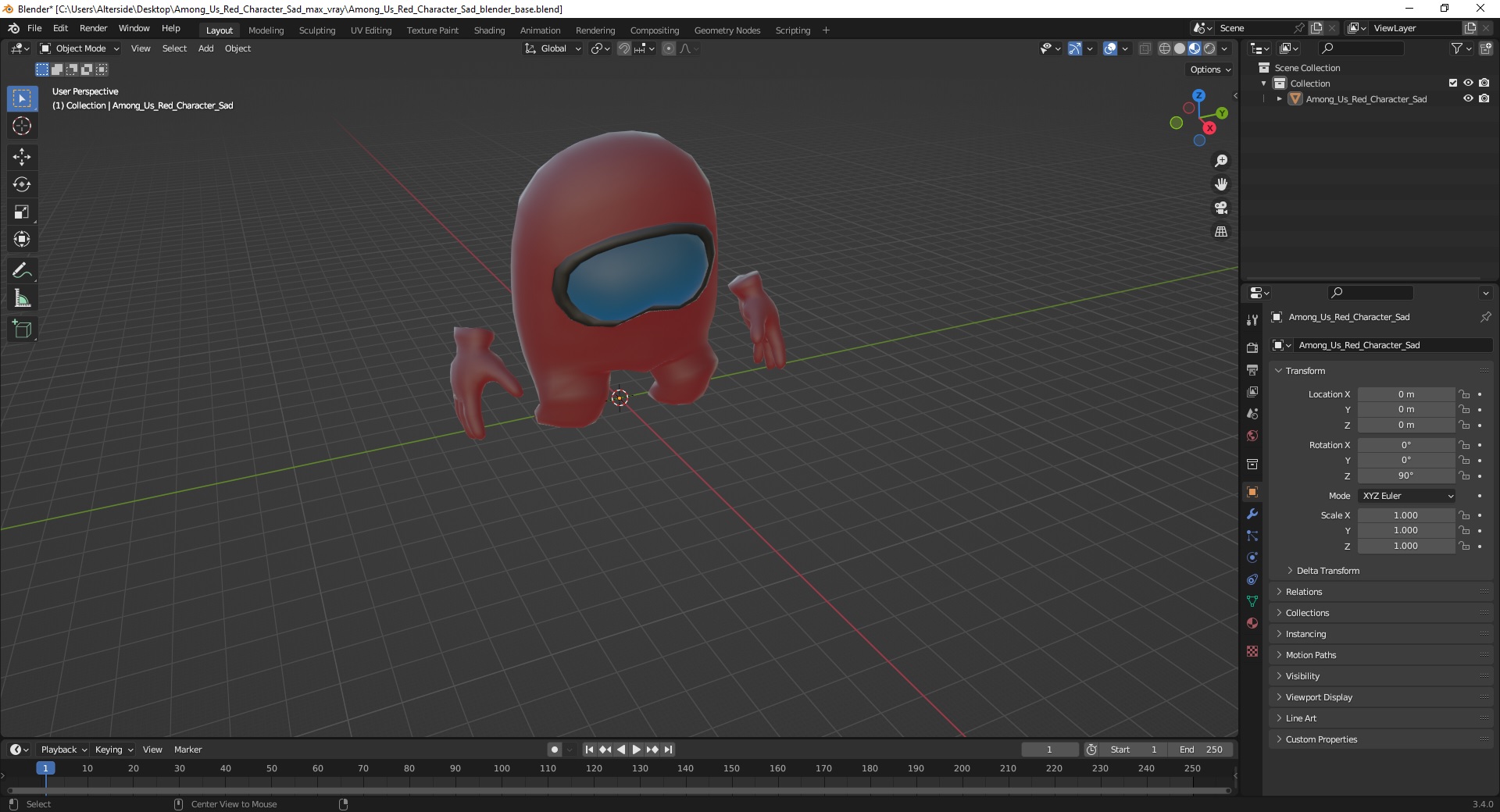 3D Among Us Red Character Sad