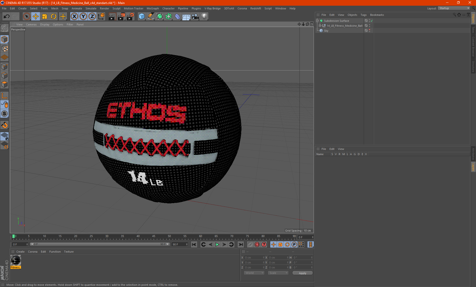 14 LB Fitness Medicine Ball 3D