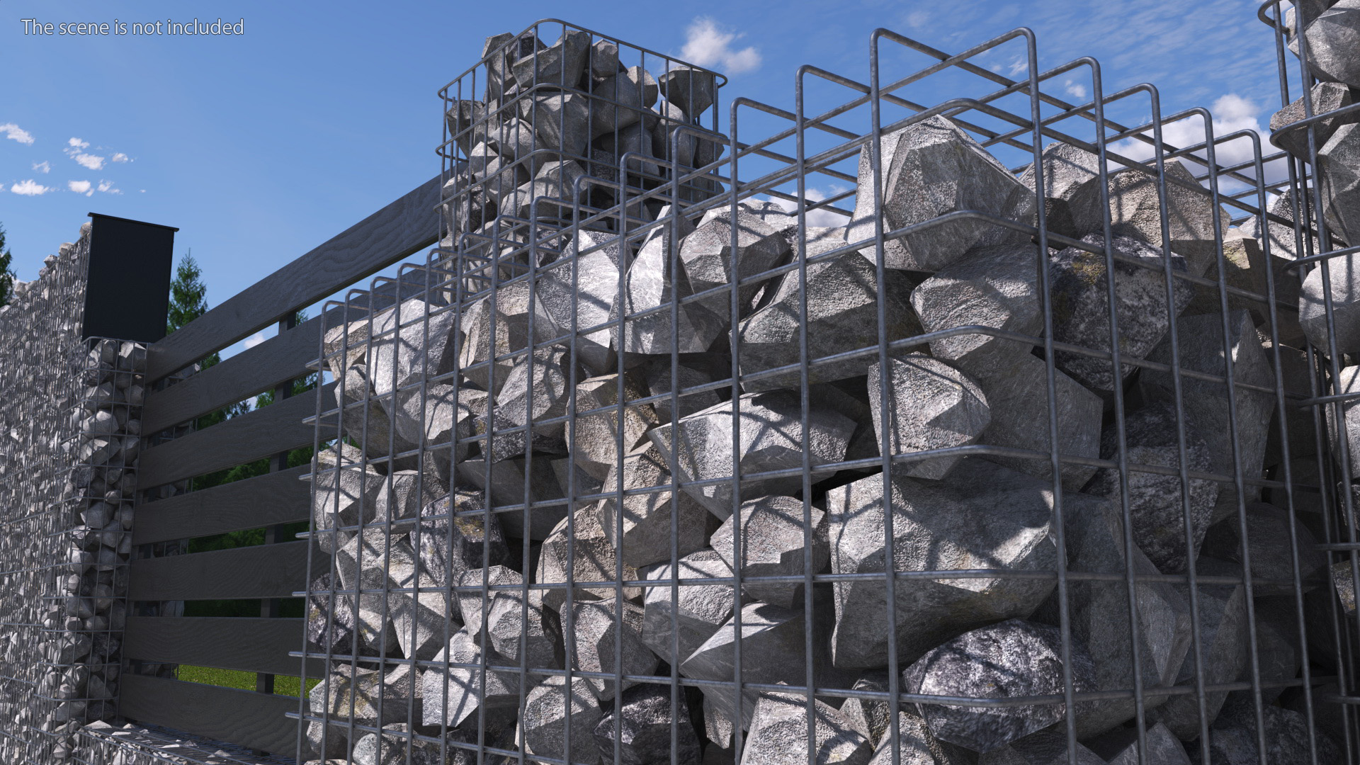 3D Gabion Square Basket with Rocks