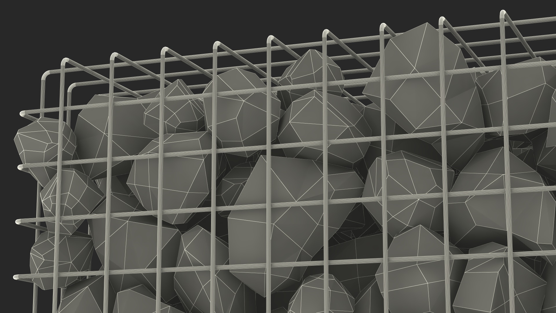 3D Gabion Square Basket with Rocks