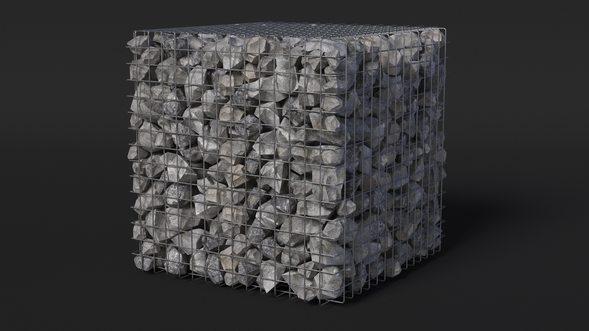 3D Gabion Square Basket with Rocks