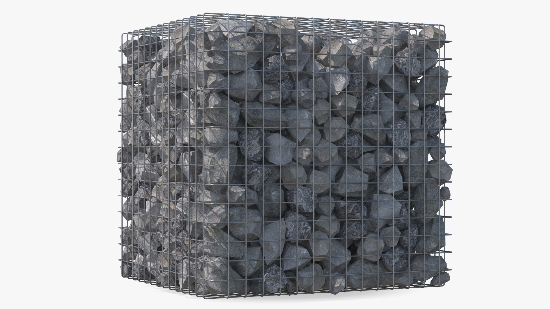 3D Gabion Square Basket with Rocks