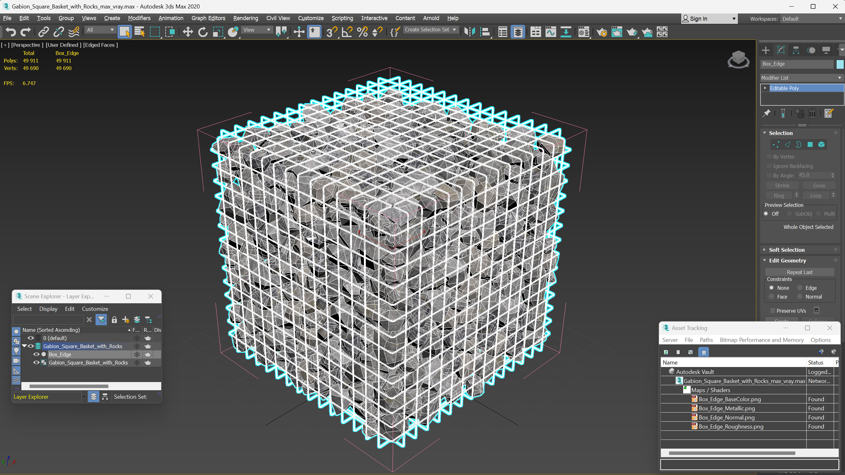 3D Gabion Square Basket with Rocks