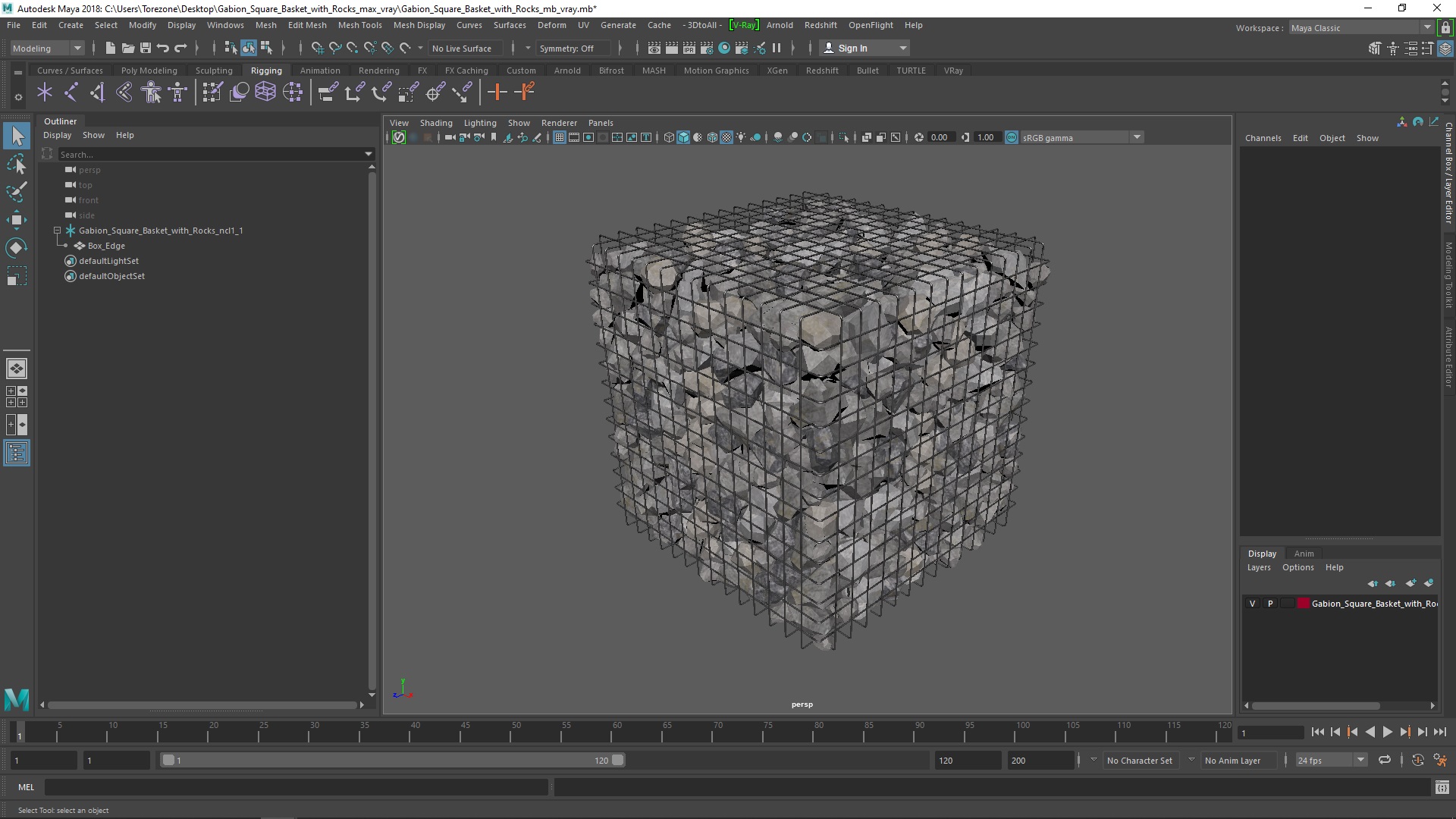 3D Gabion Square Basket with Rocks