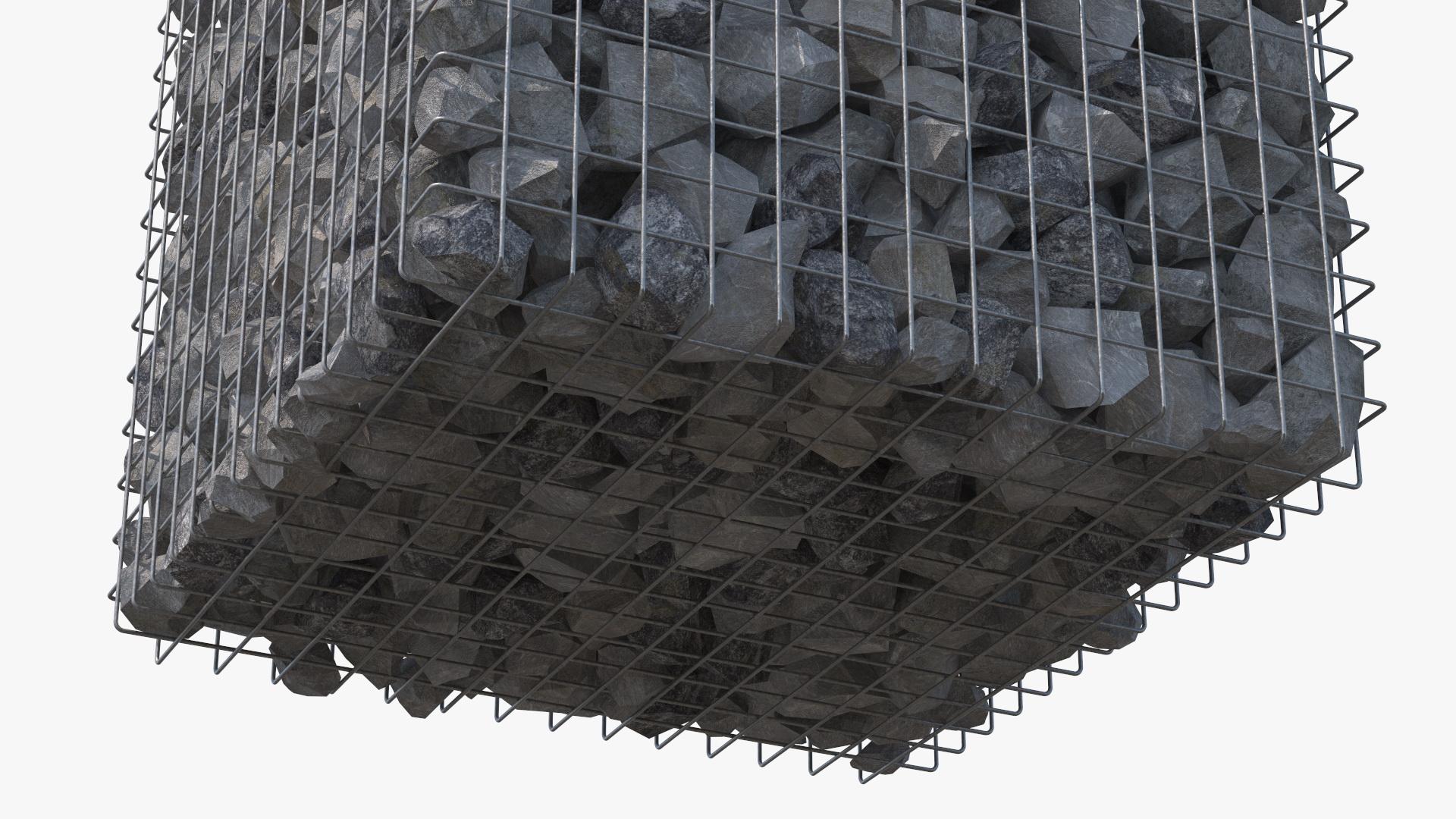3D Gabion Square Basket with Rocks