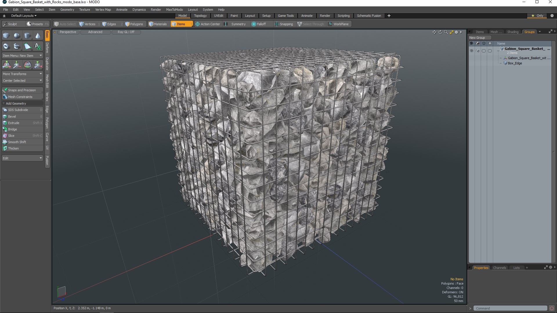 3D Gabion Square Basket with Rocks