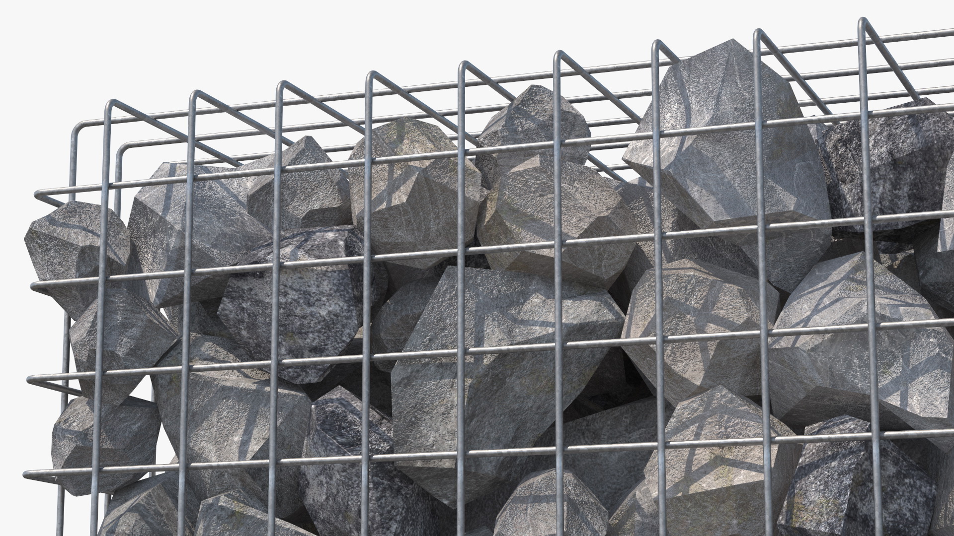 3D Gabion Square Basket with Rocks