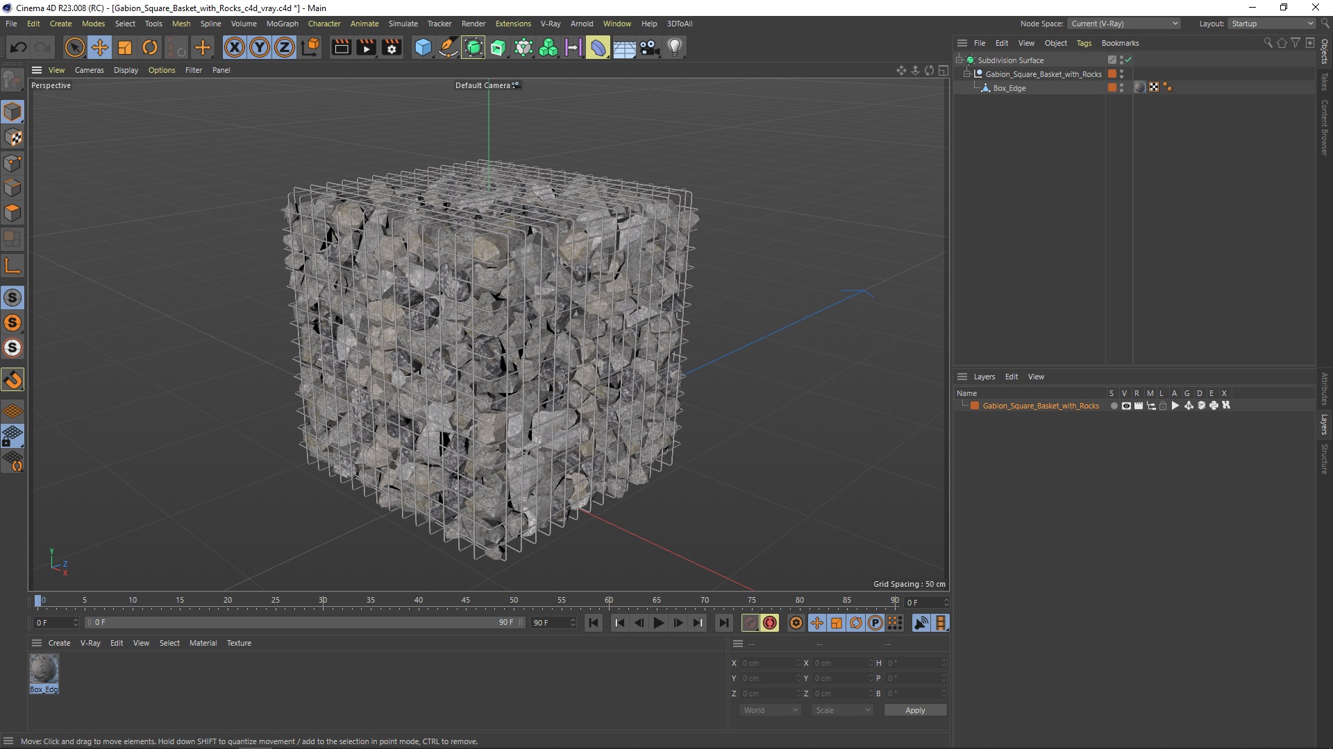 3D Gabion Square Basket with Rocks