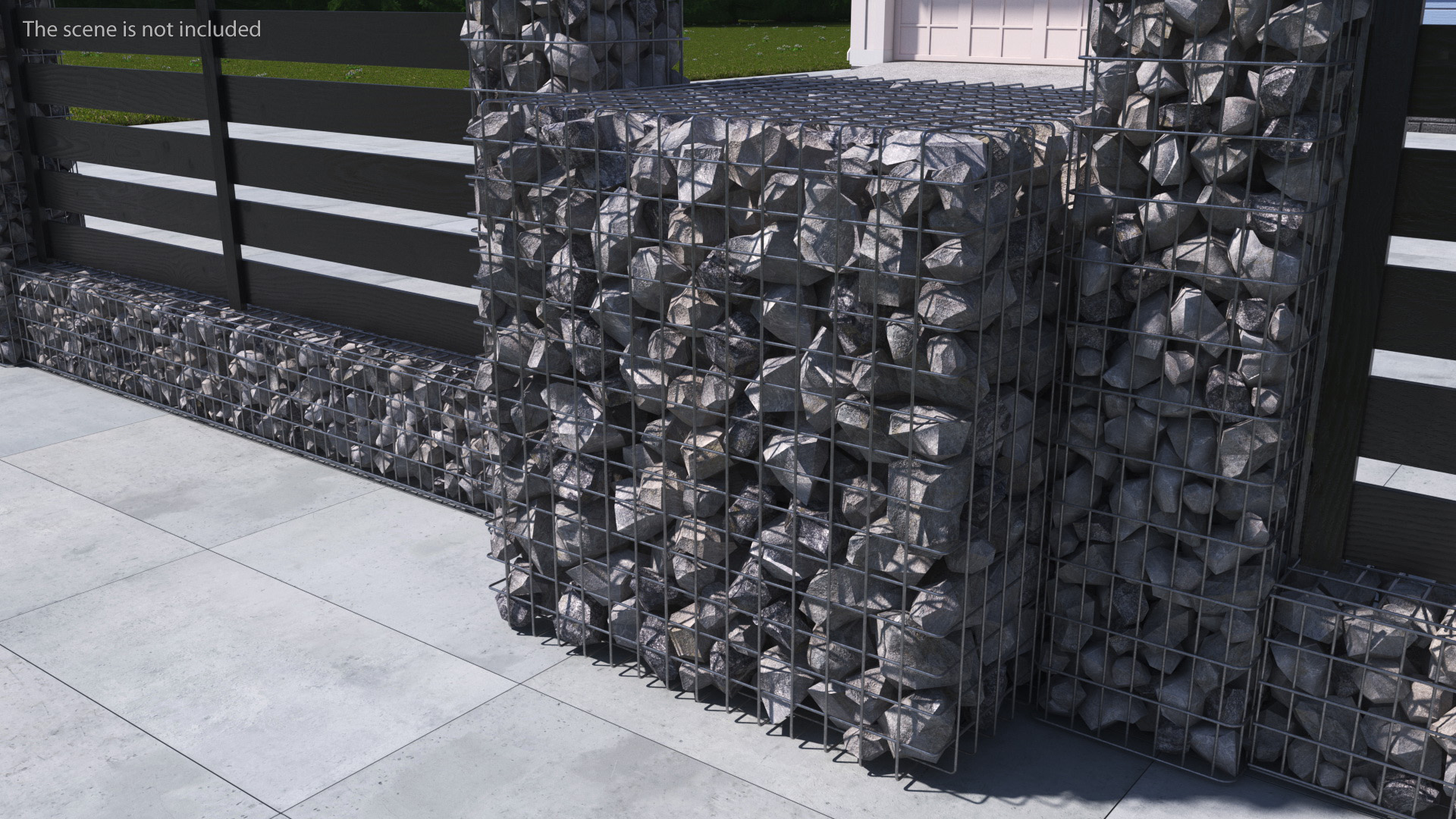 3D Gabion Square Basket with Rocks