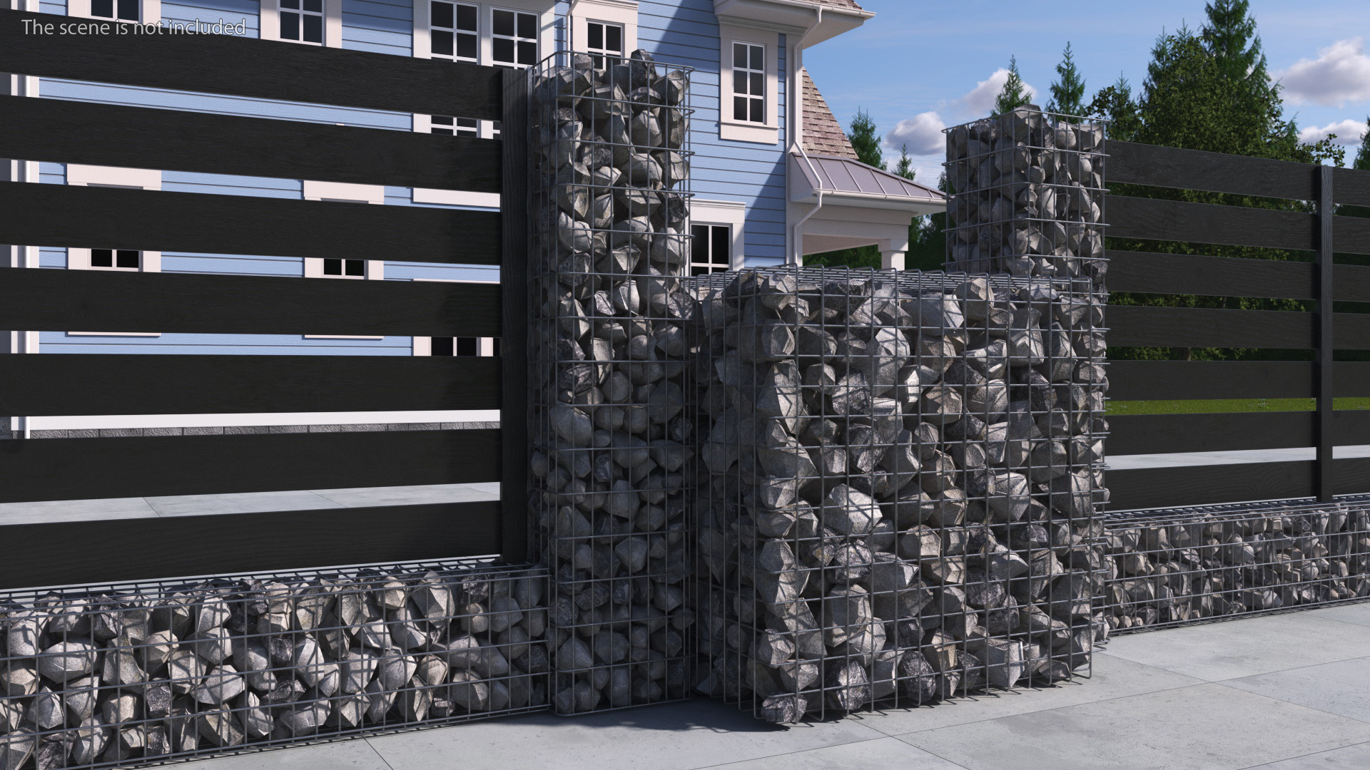 3D Gabion Square Basket with Rocks