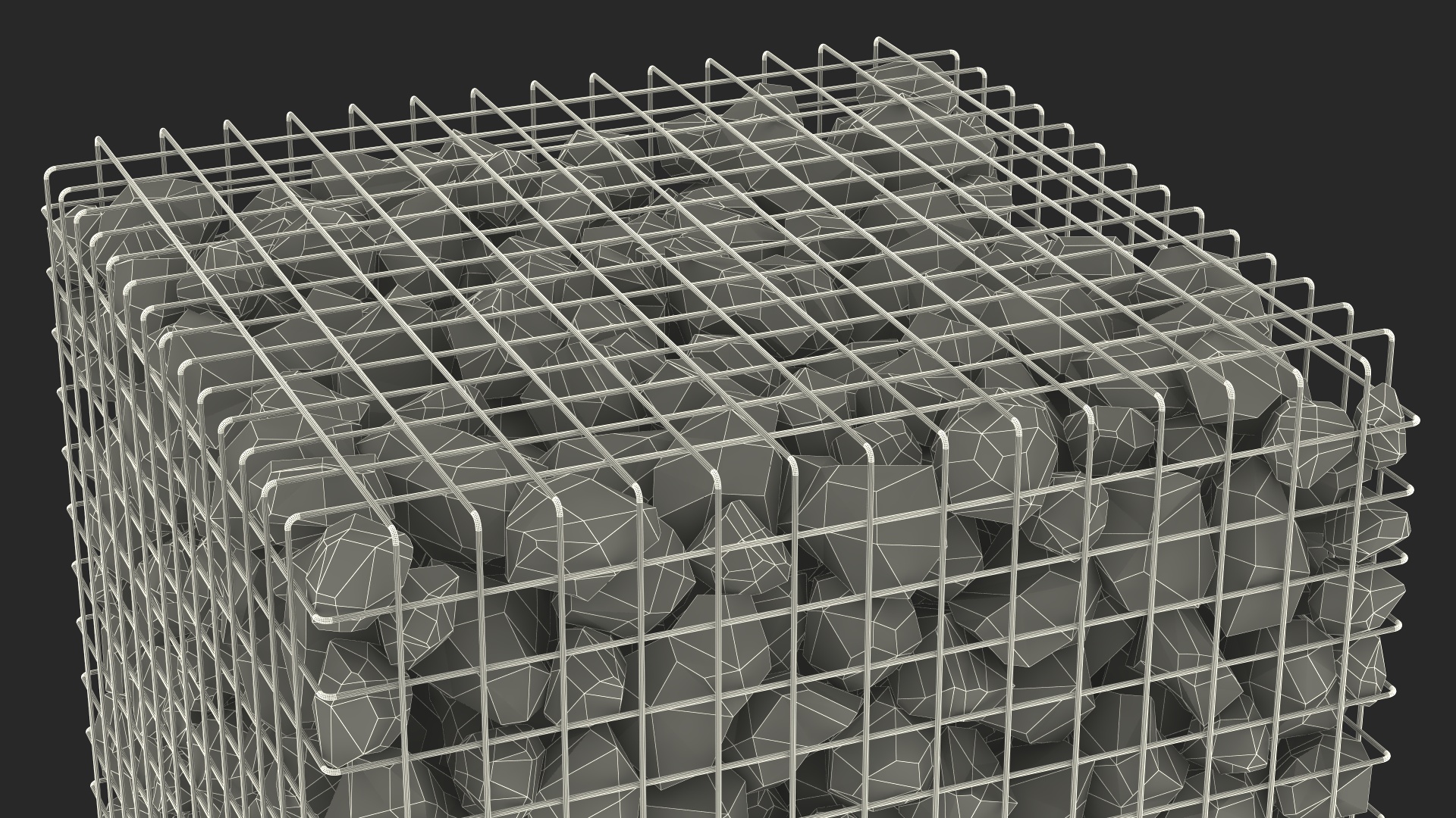 3D Gabion Square Basket with Rocks