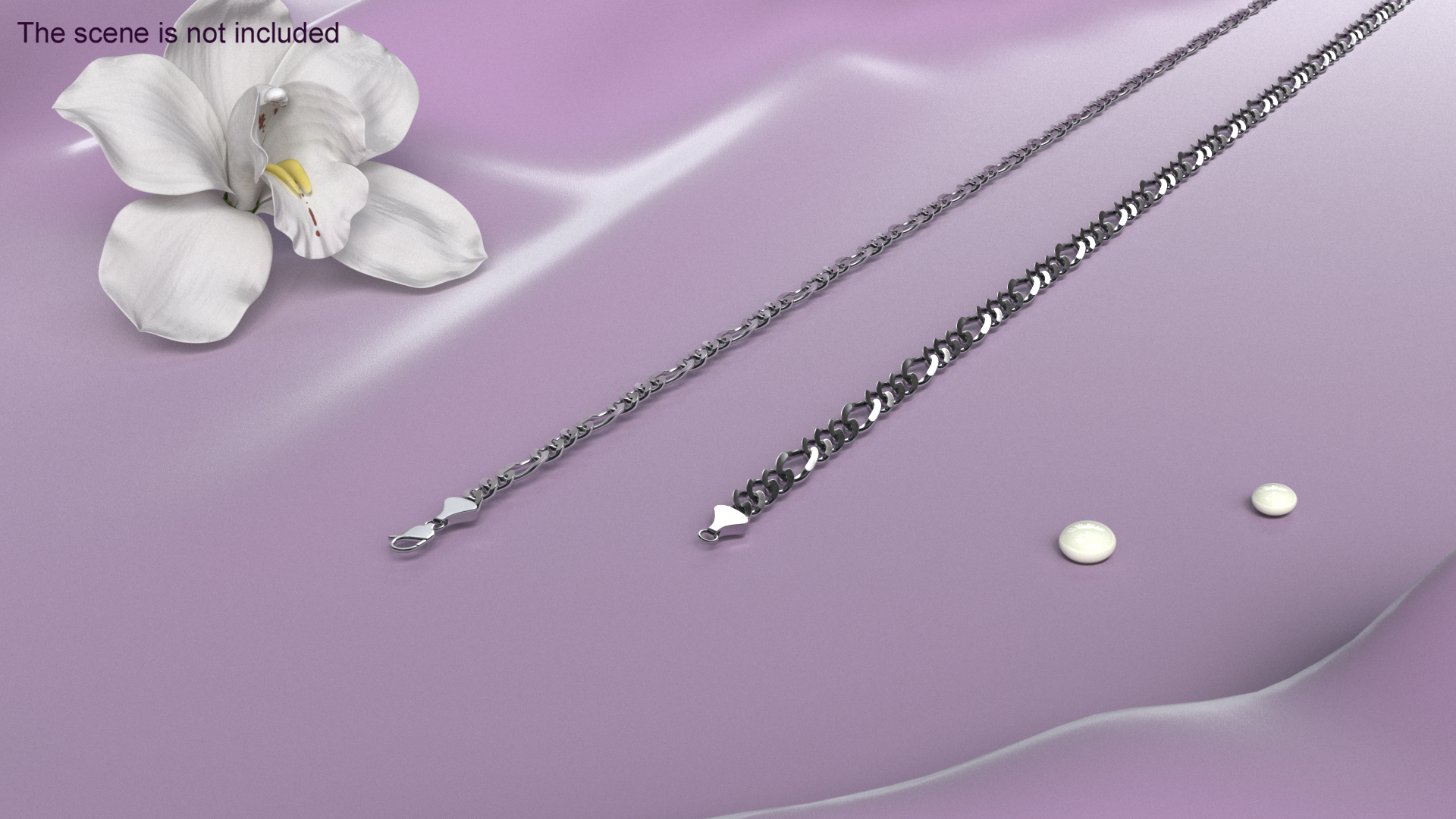 Figaro Jewelry Silver Chain 3D