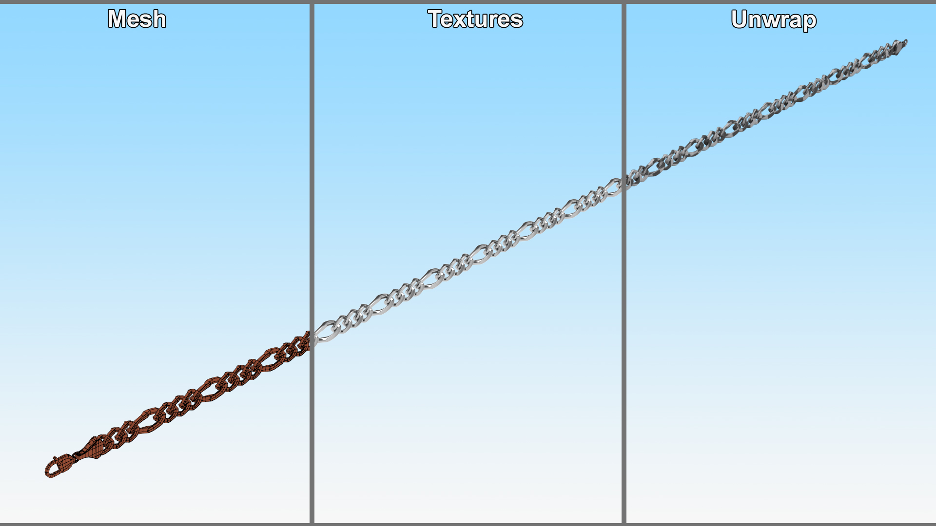 Figaro Jewelry Silver Chain 3D