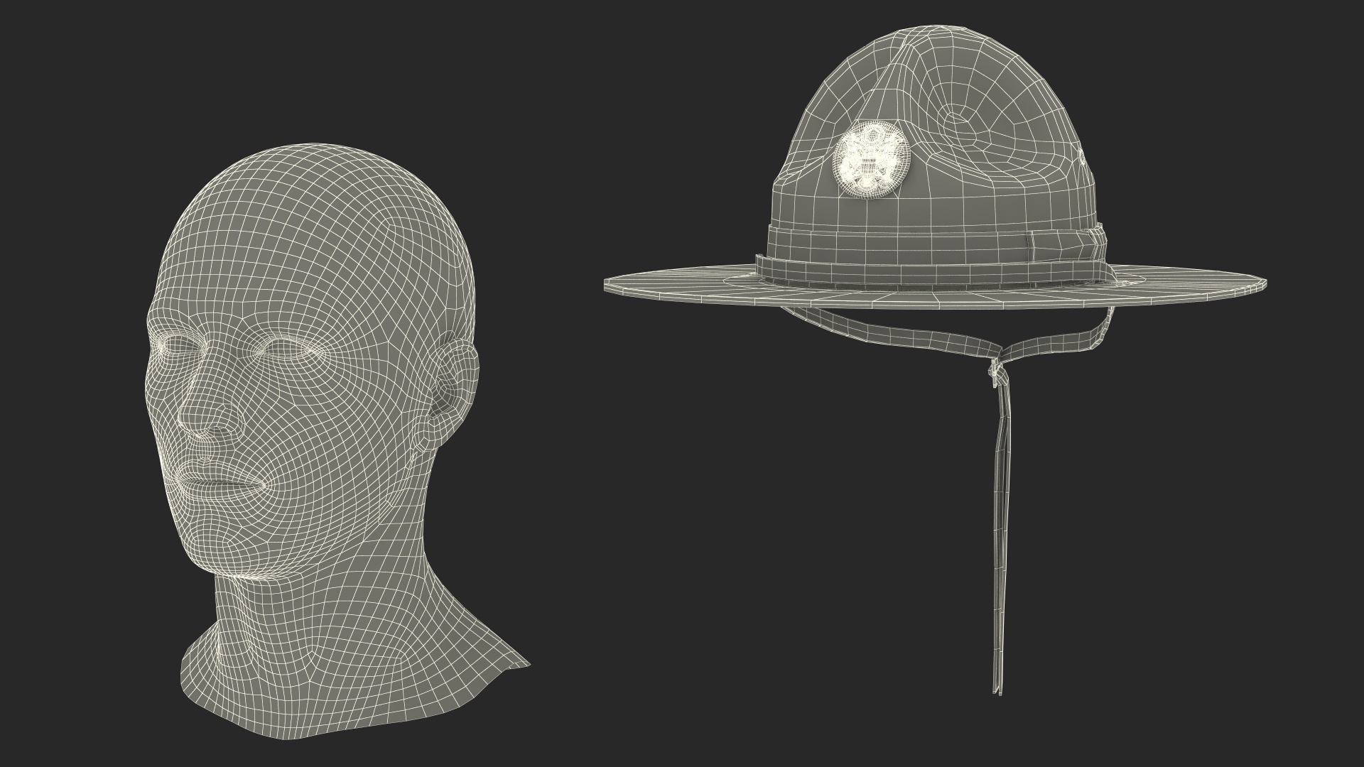 Military Campaign Hat with Cockade Green on Mannequin Fur 3D