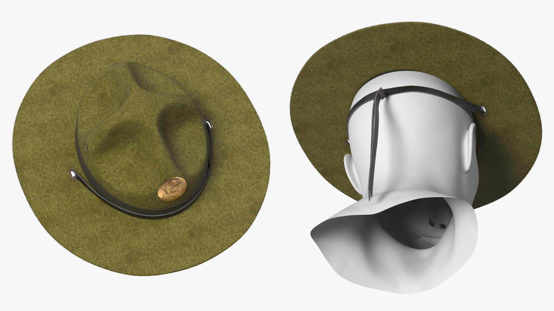 Military Campaign Hat with Cockade Green on Mannequin Fur 3D