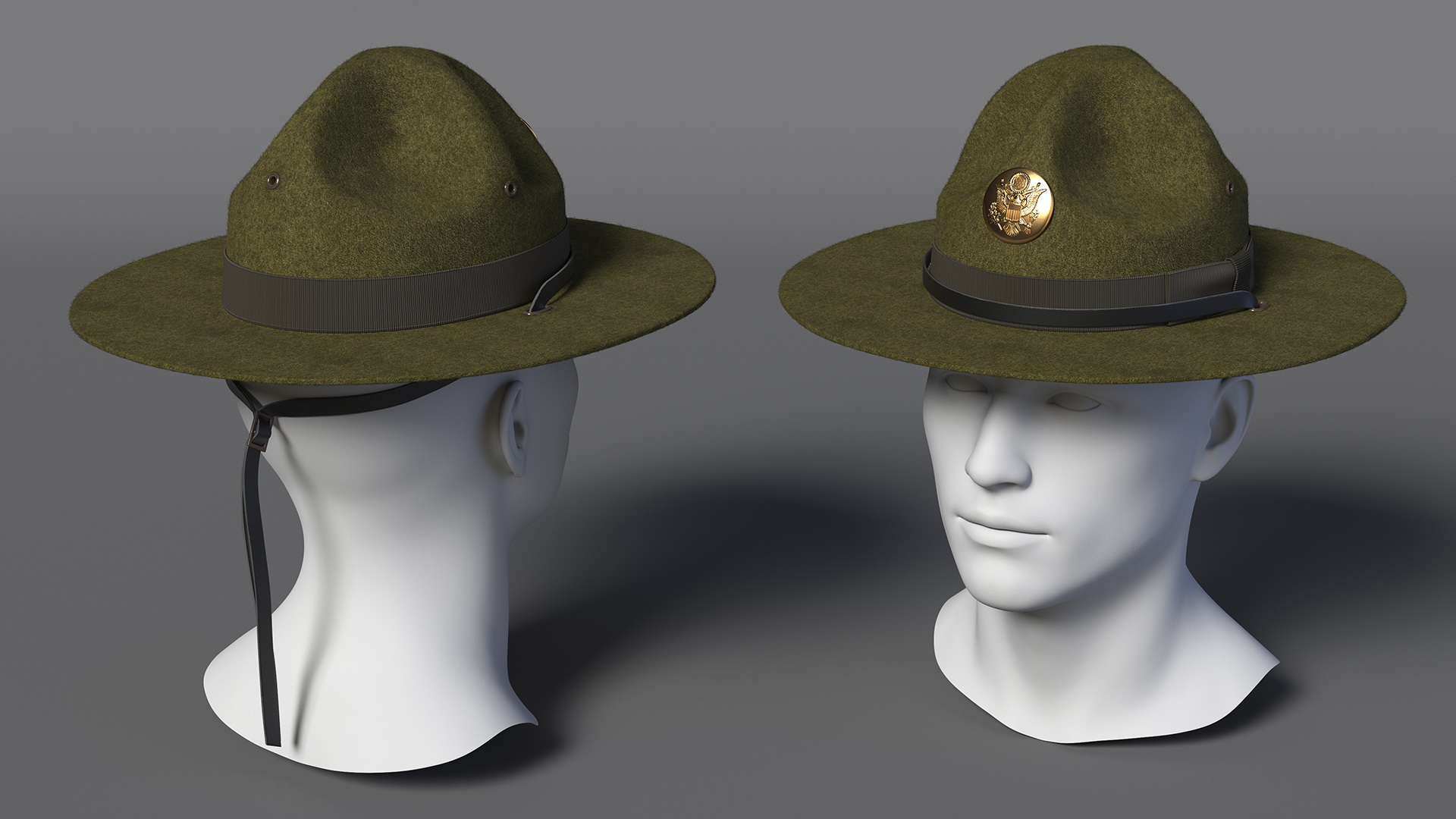 Military Campaign Hat with Cockade Green on Mannequin Fur 3D
