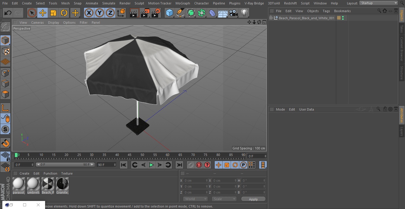 Beach Parasol Black and White 3D model