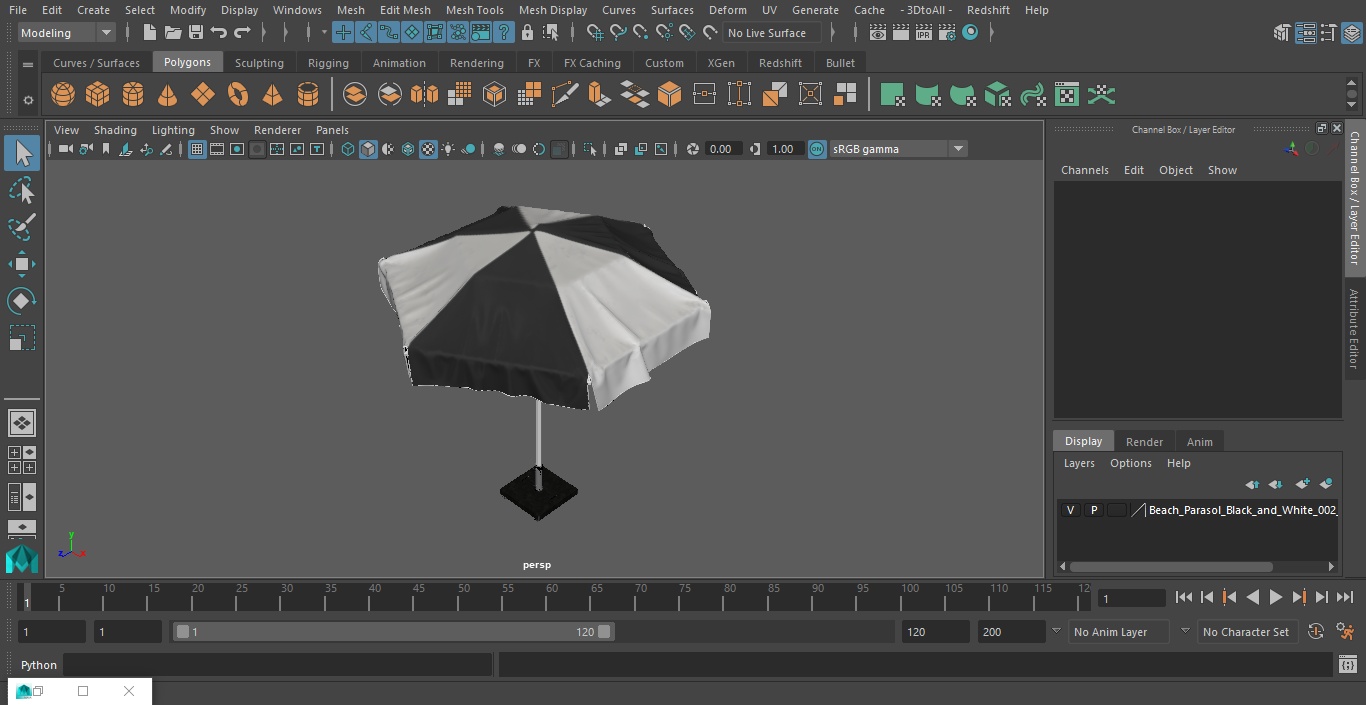 Beach Parasol Black and White 3D model