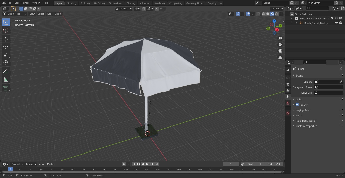 Beach Parasol Black and White 3D model