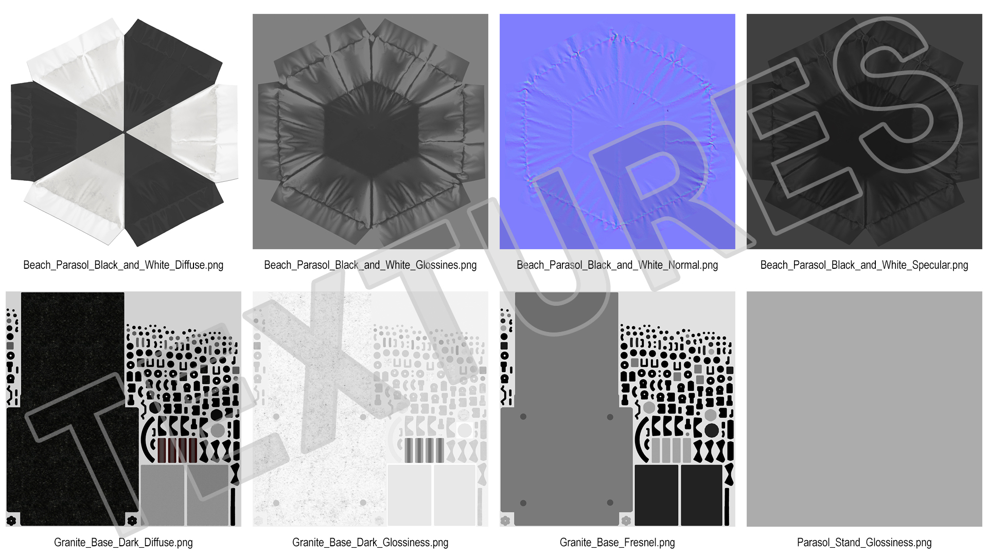 Beach Parasol Black and White 3D model