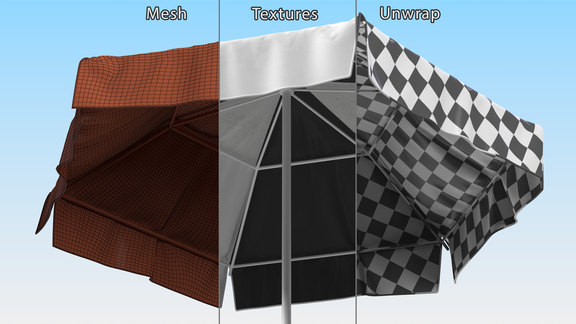 Beach Parasol Black and White 3D model