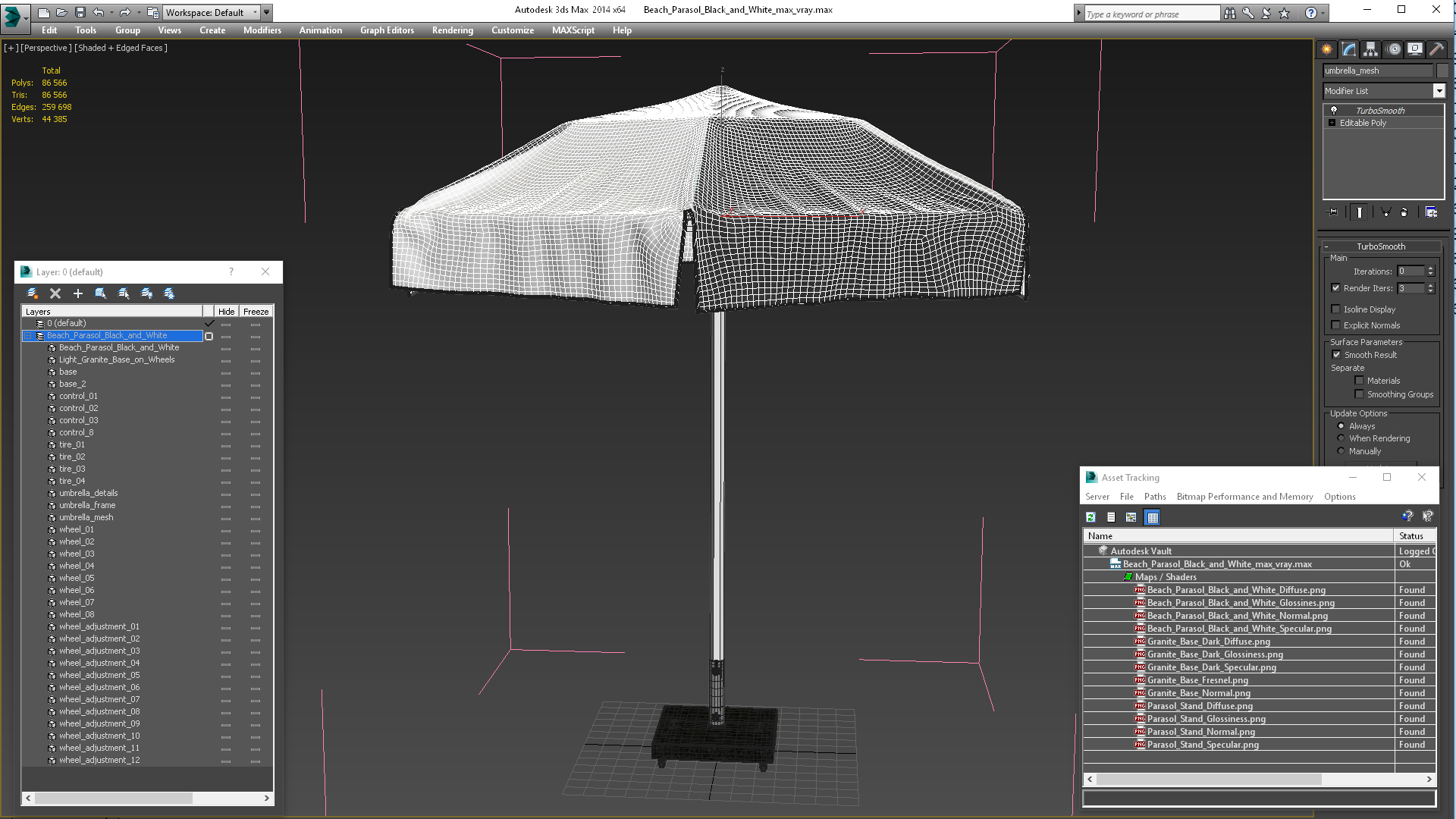 Beach Parasol Black and White 3D model